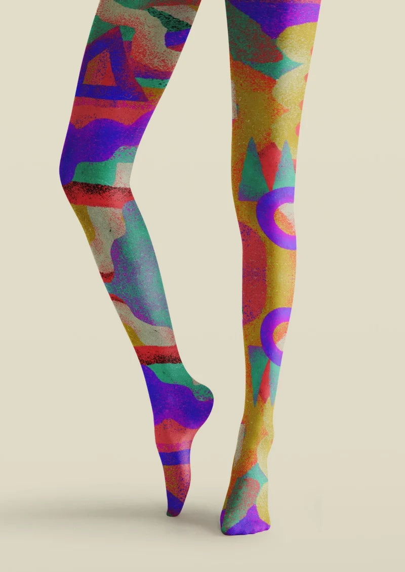 Multicolor Abstract Geometric Tights
