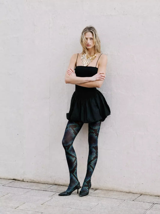 Blue Diamond Scale Animal Print Tights Hosiery Pantyhose