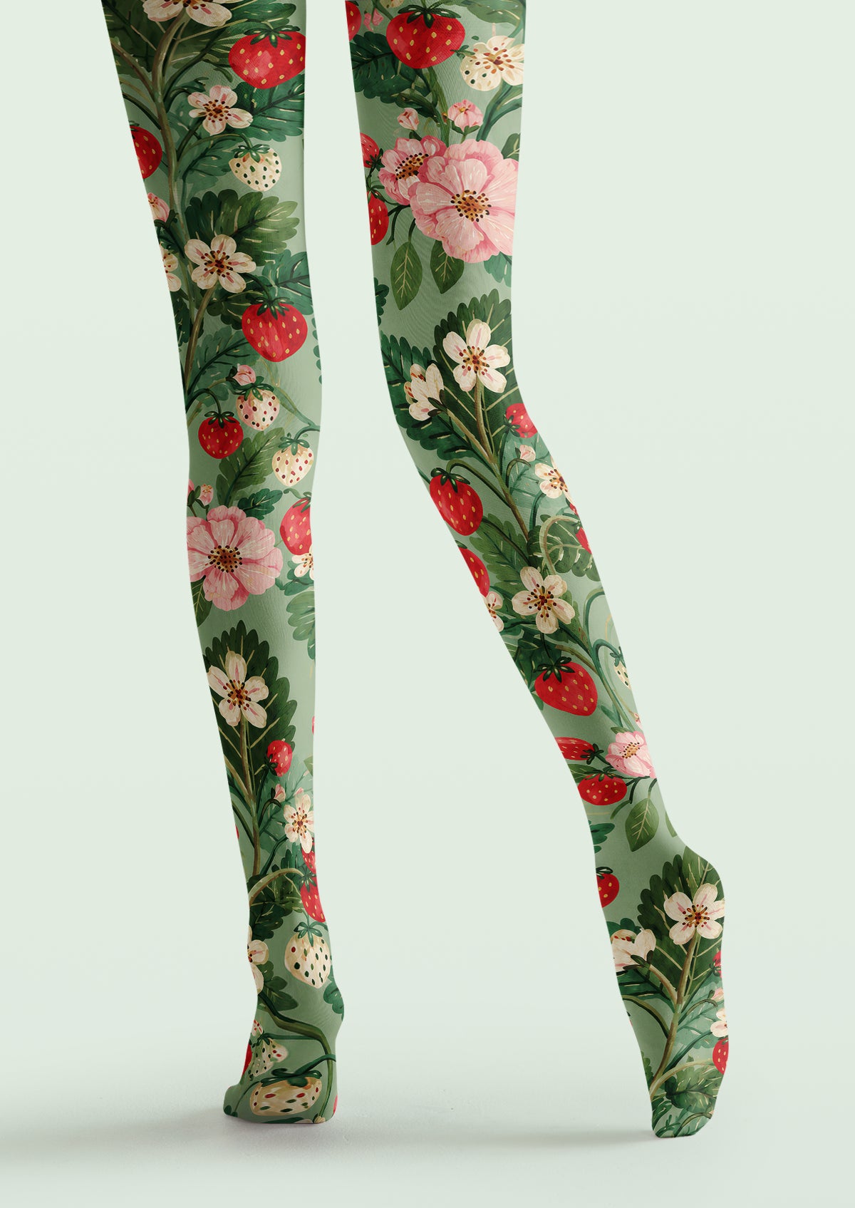 Green Strawberry Floral Tights
