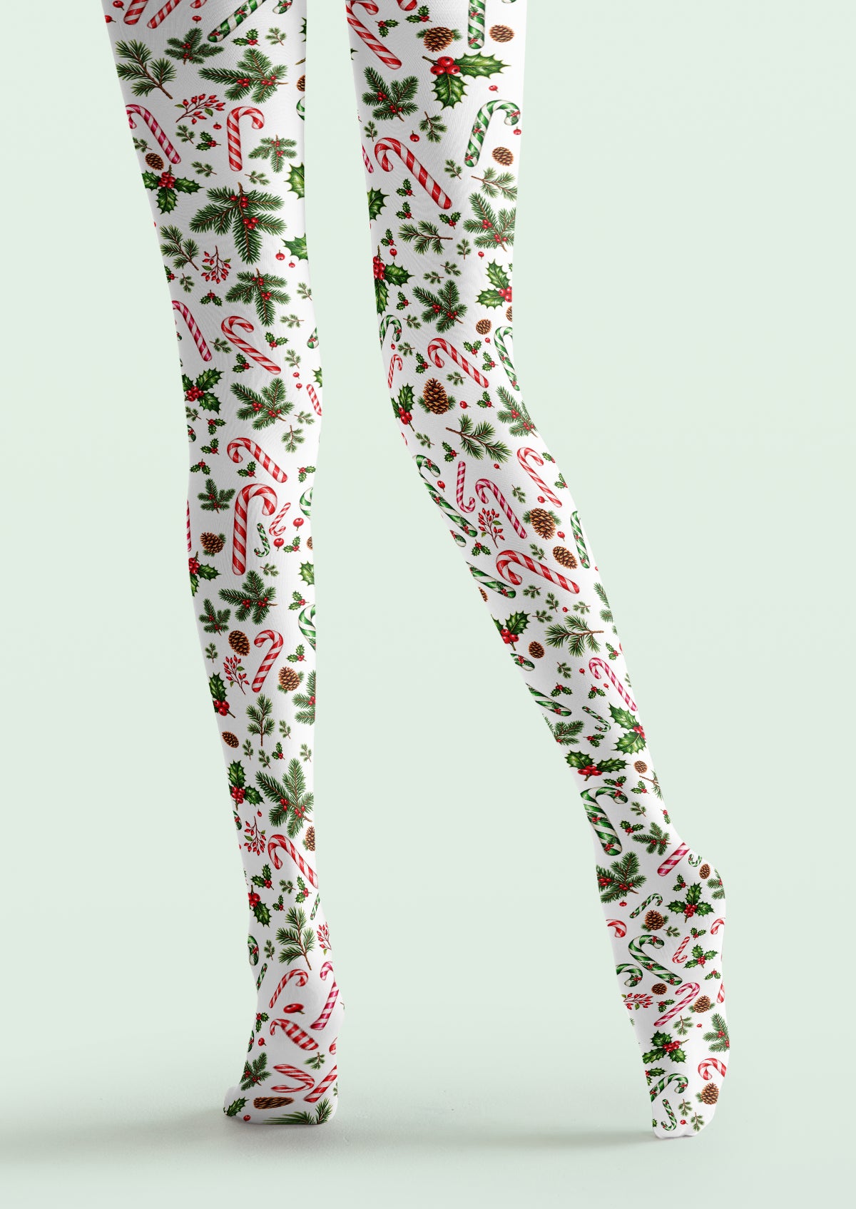 White Candy Cane and Holly Tights