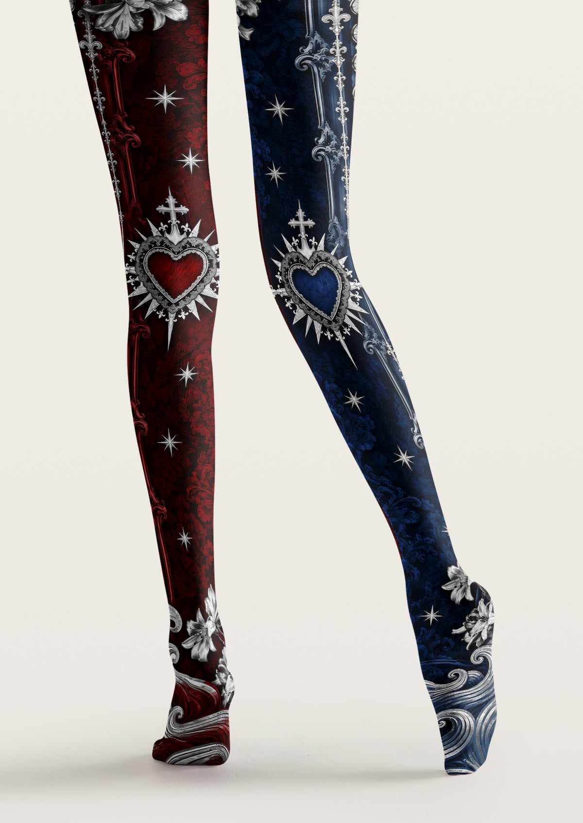 Navy and Burgundy Heart Tights