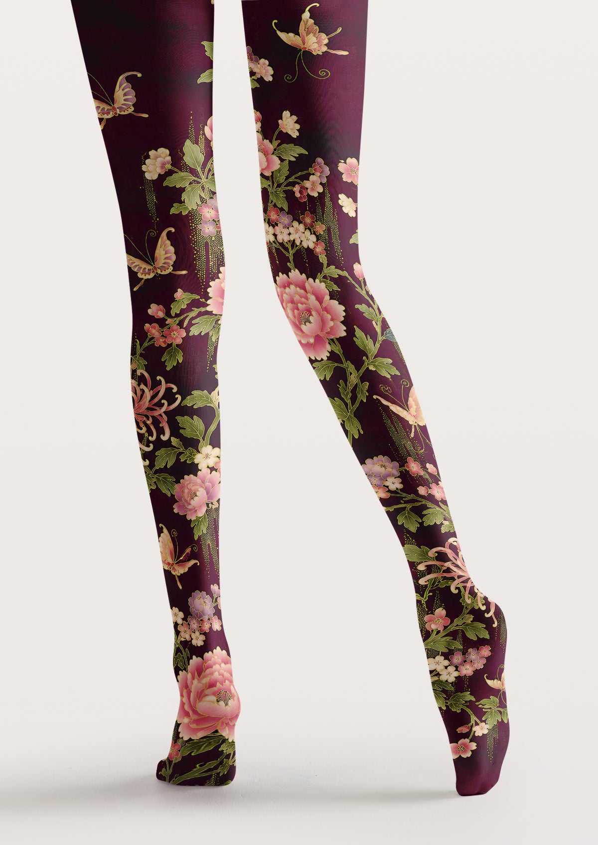 Burgundy Flower and Butterfly Tights