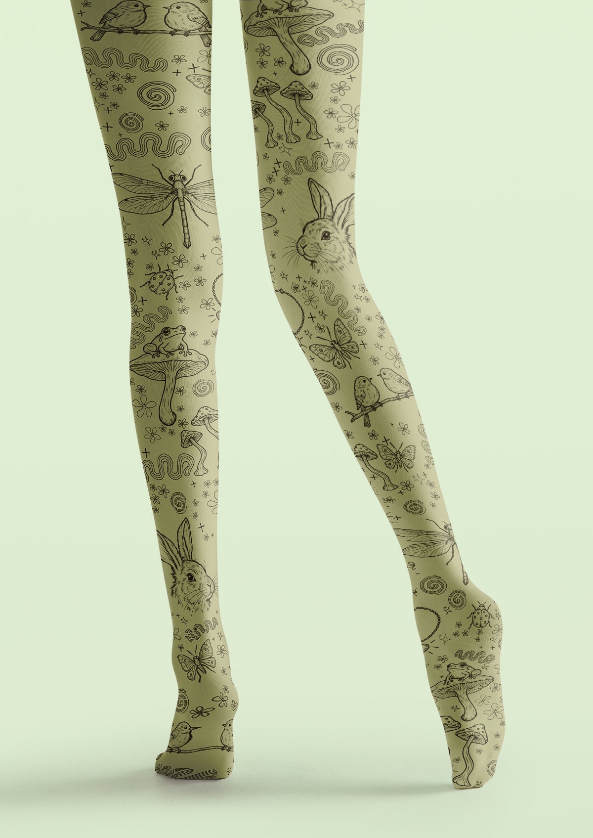 Green Rabbit and Mushroom Tights