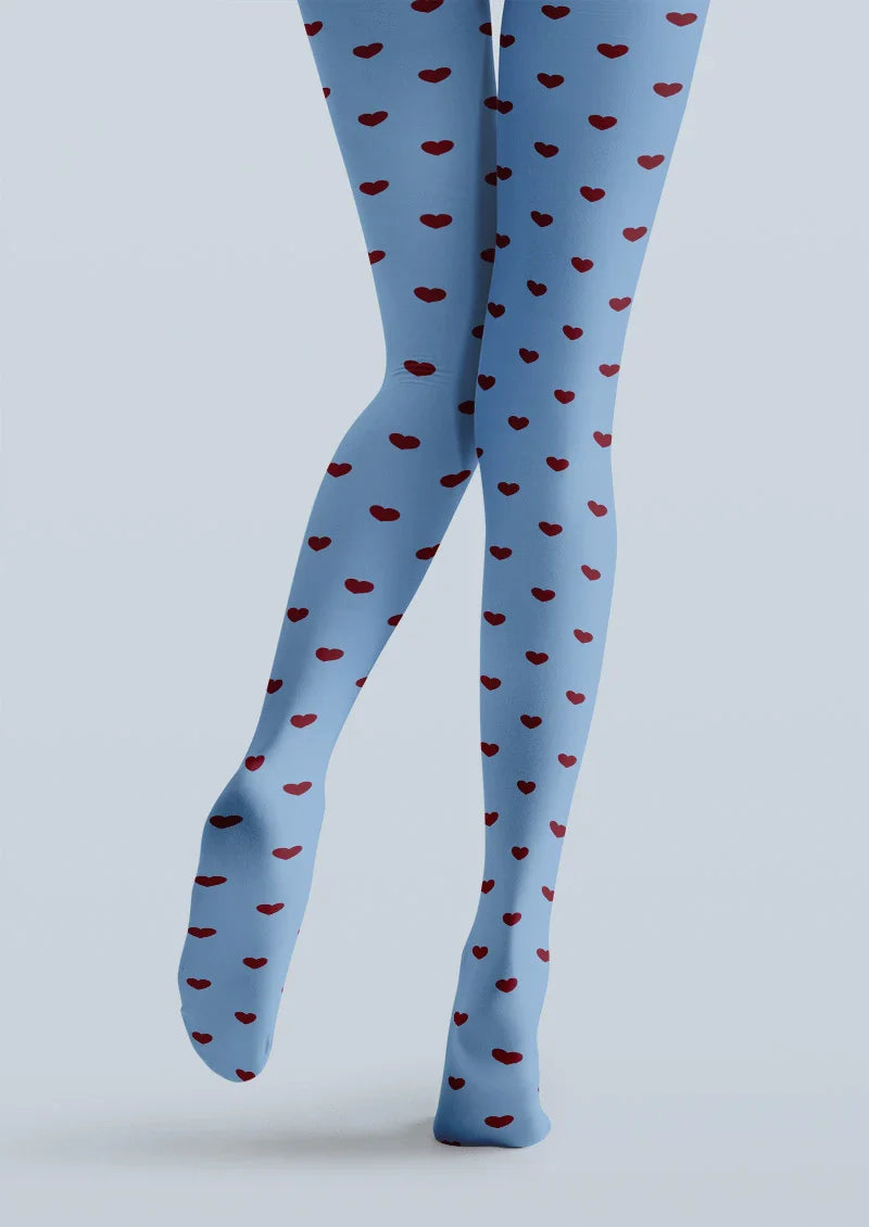 Blue Heart Polka Dot Tights Hosiery Pantyhose