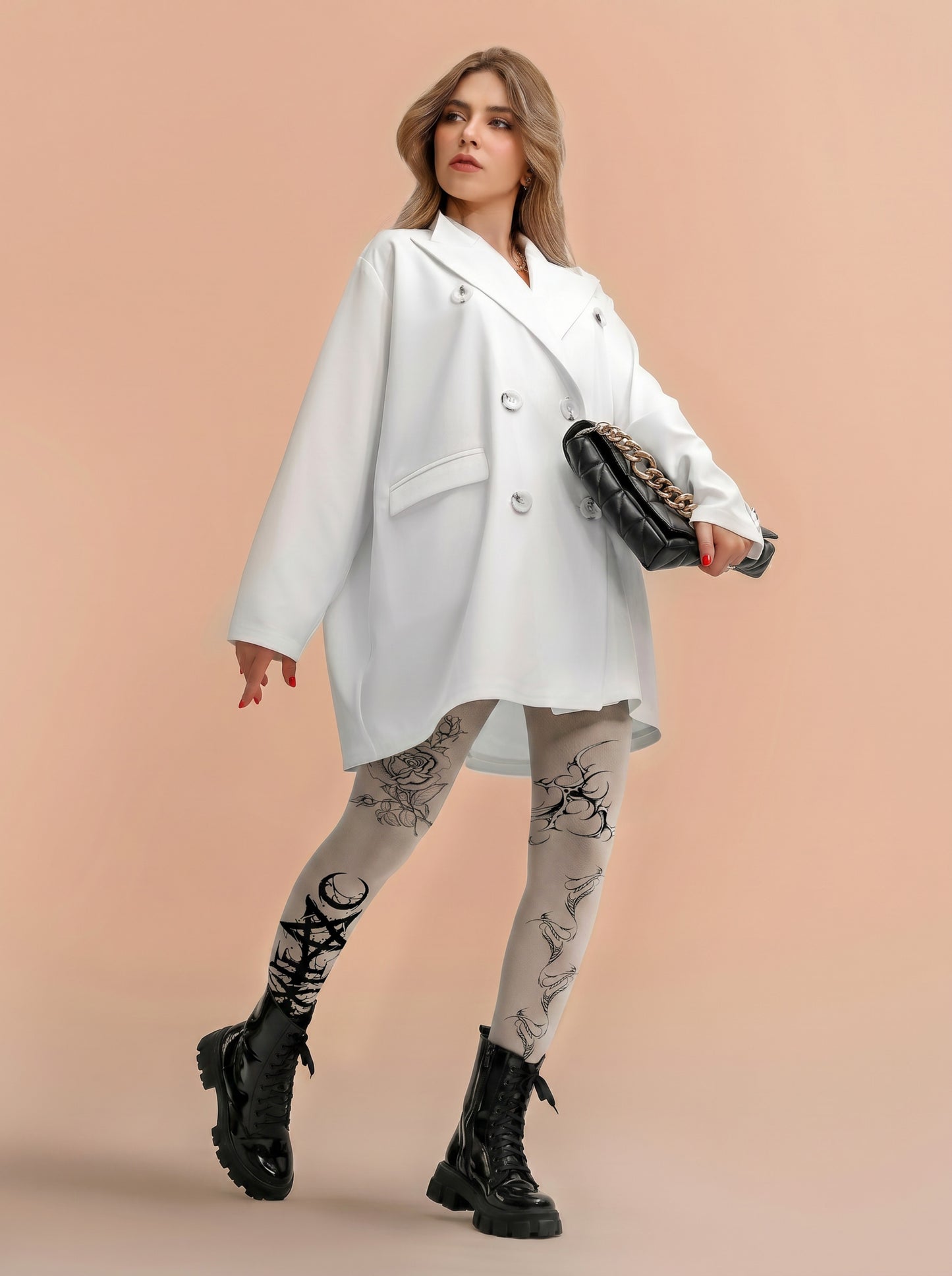 Gothic Rose Mysterious Tattoo Print Tights Hosiery Pantyhose