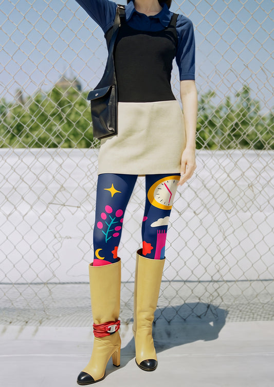 Navy City Night Print Tights Hosiery Pantyhose