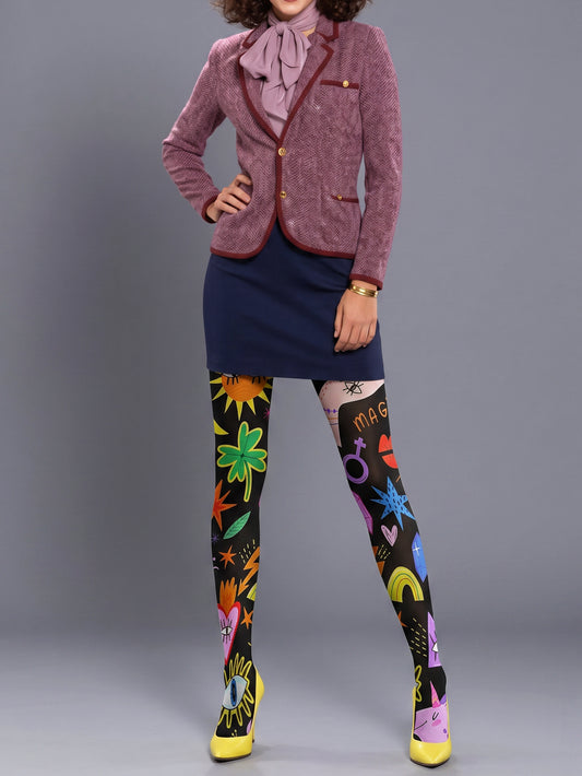 Whimsical Magic Eye & Clover Graphic Tights Hosiery Pantyhose