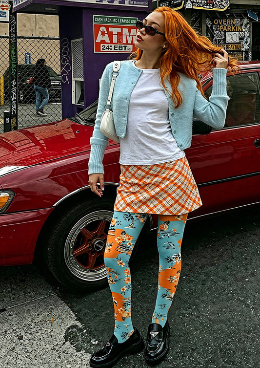 Color Block Pineapple Tropical Tights Hosiery Pantyhose