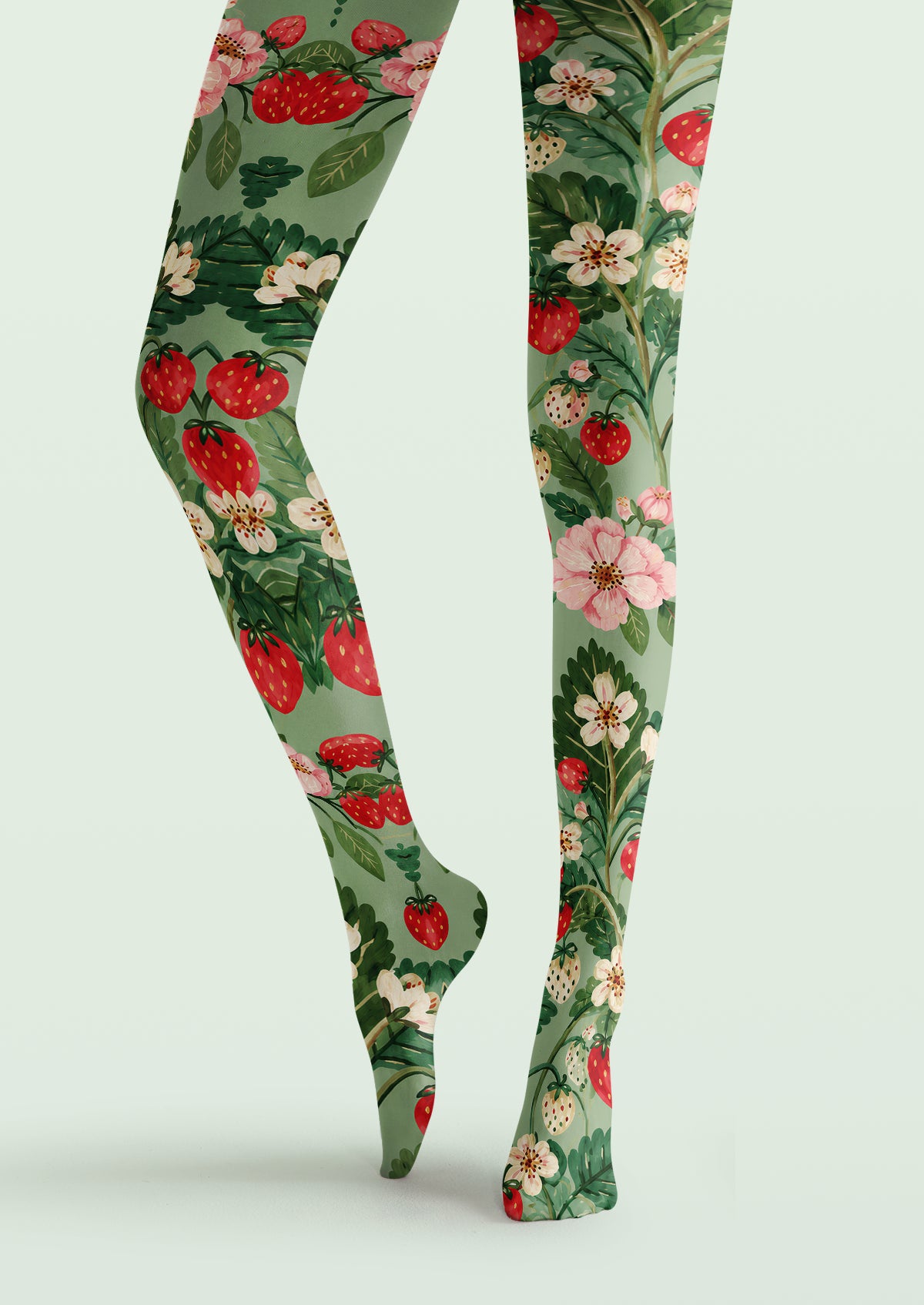 Green Strawberry Floral Tights