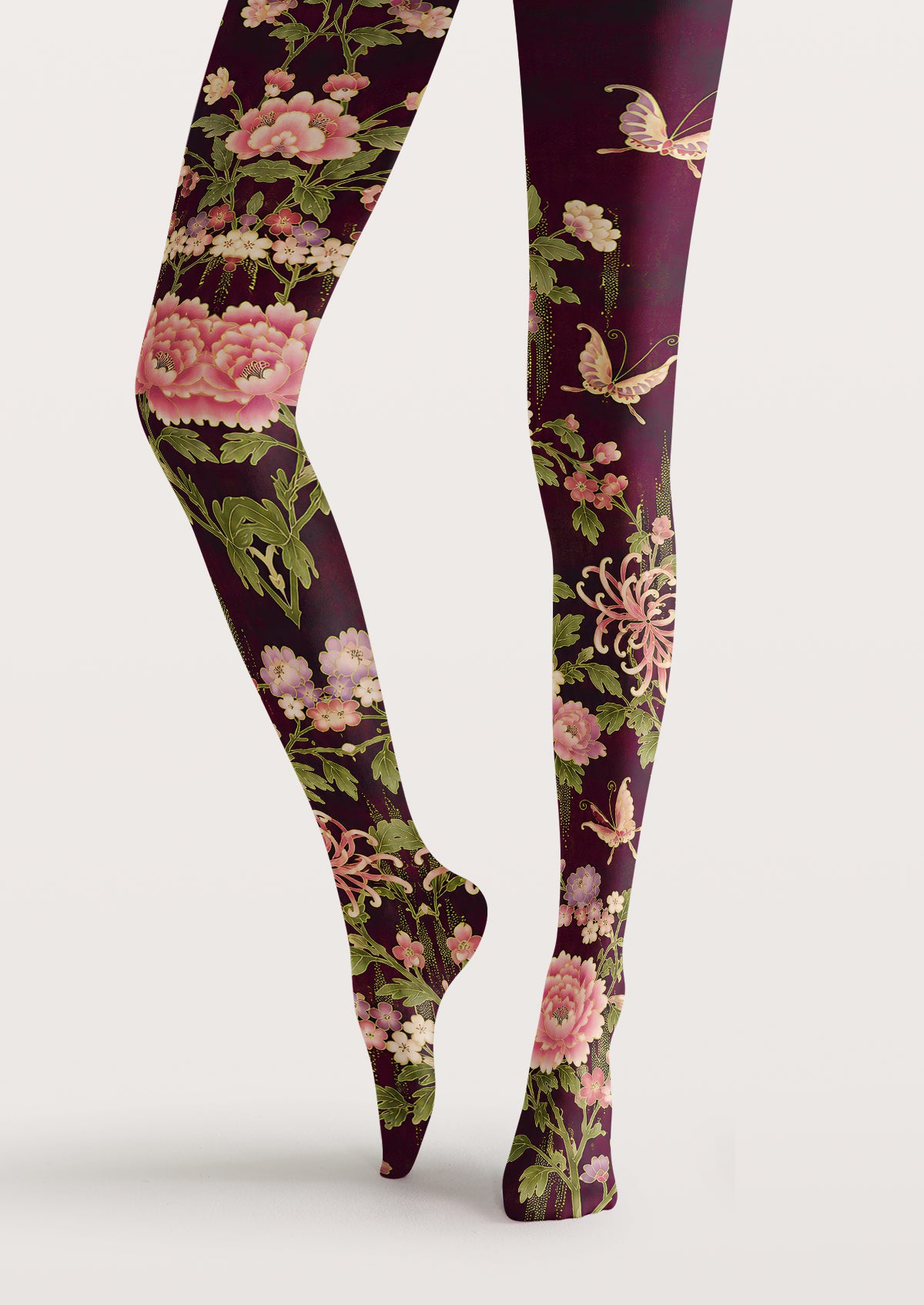 Burgundy Flower and Butterfly Tights