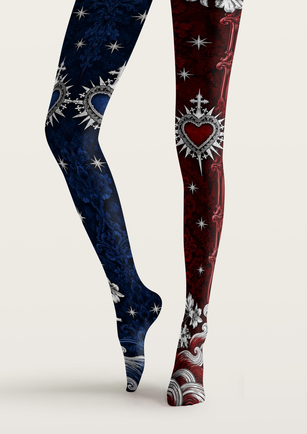 Navy and Burgundy Heart Tights