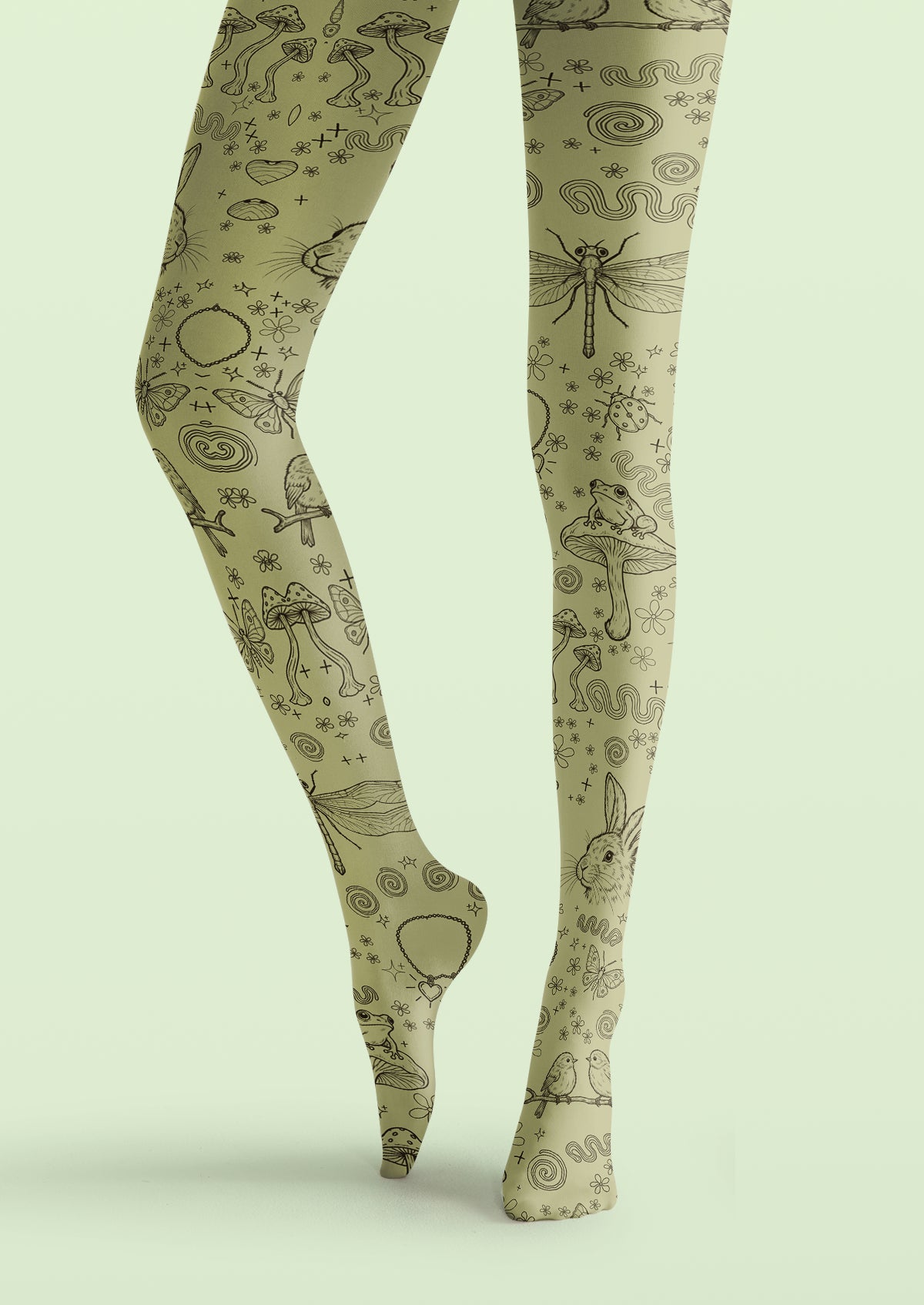 Green Rabbit and Mushroom Tights
