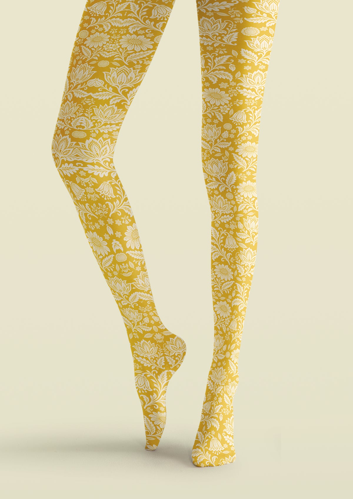 Yellow Floral Scroll Tights