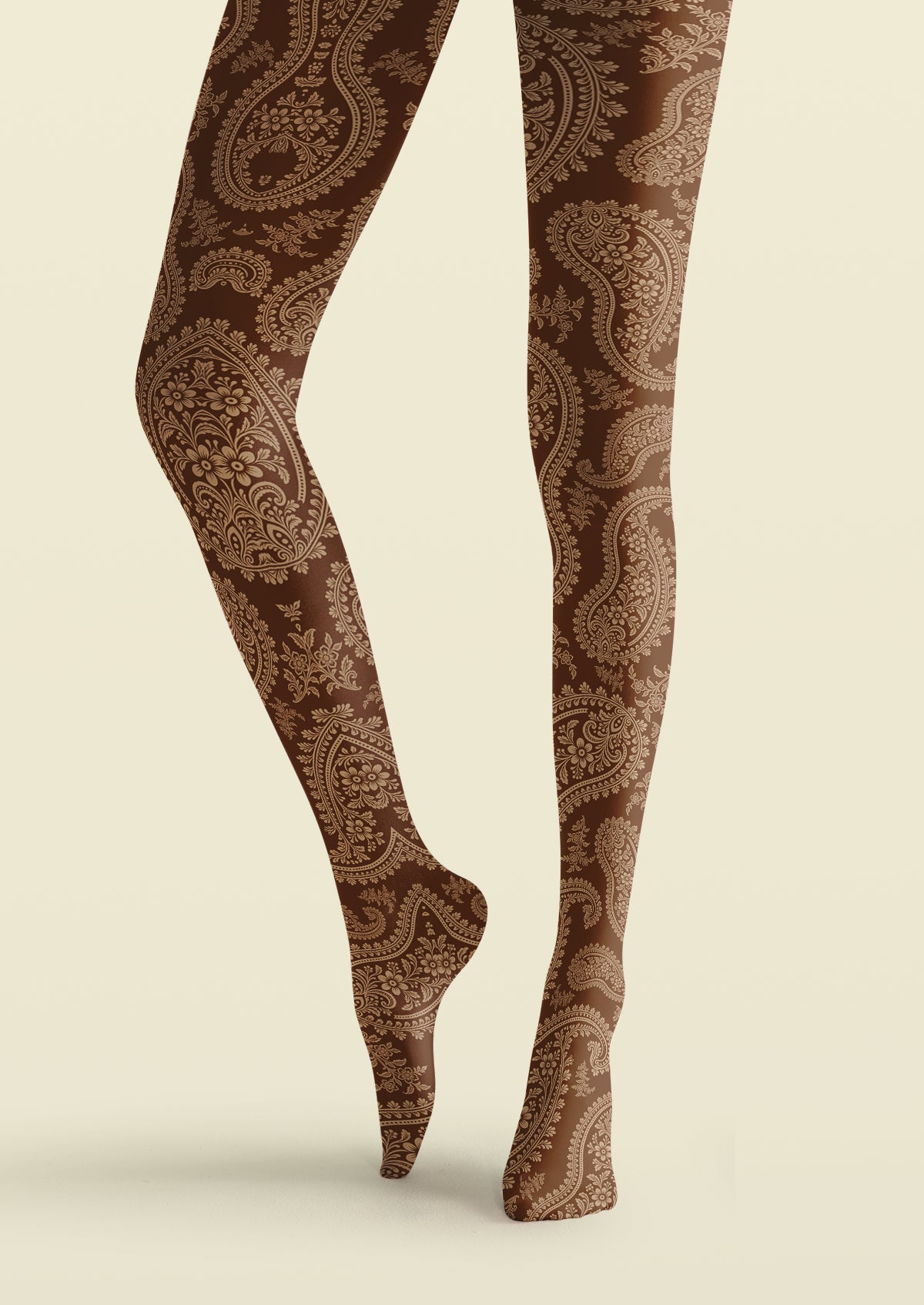 Brown Floral Paisley Tights
