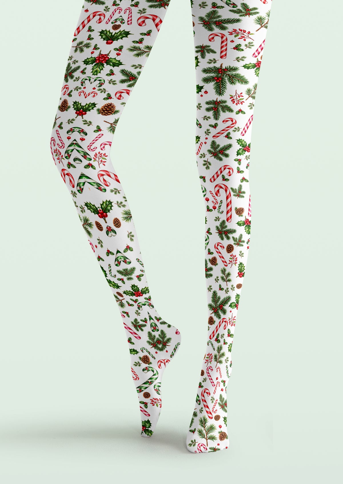 White Candy Cane and Holly Tights
