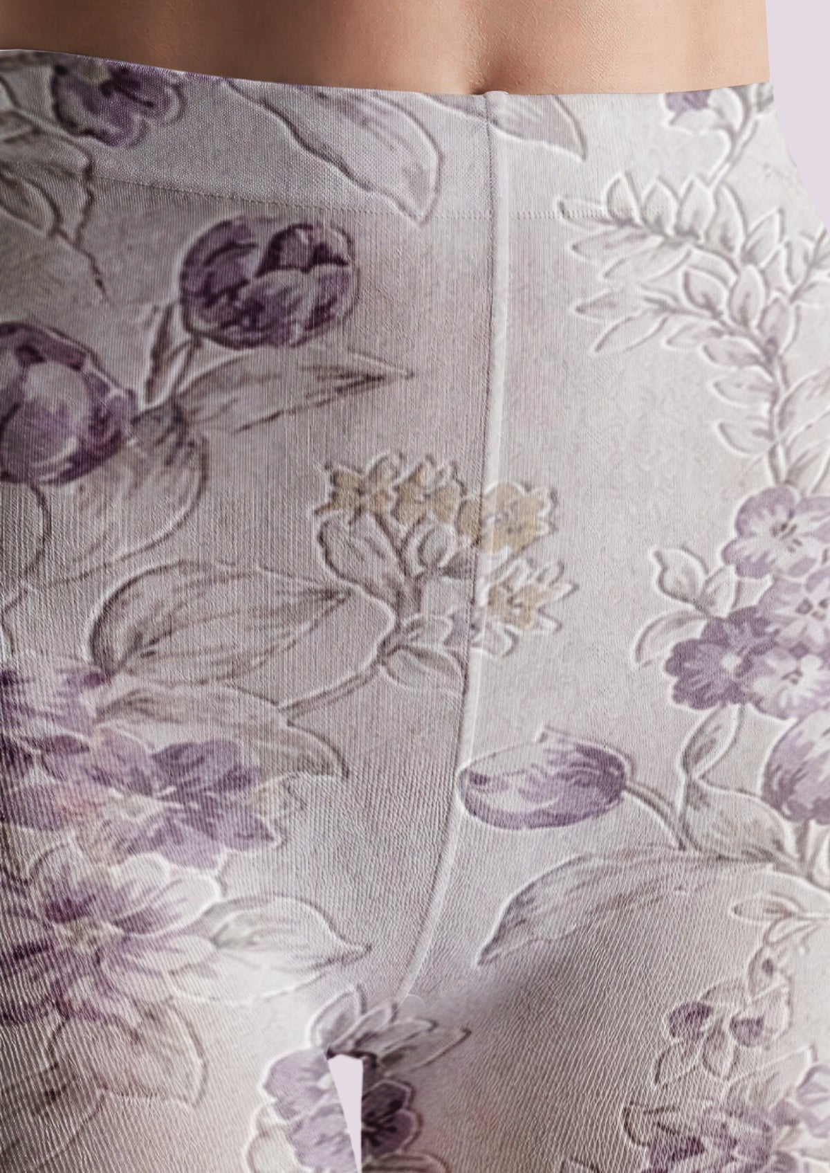 Ivory Lavender Floral Tights