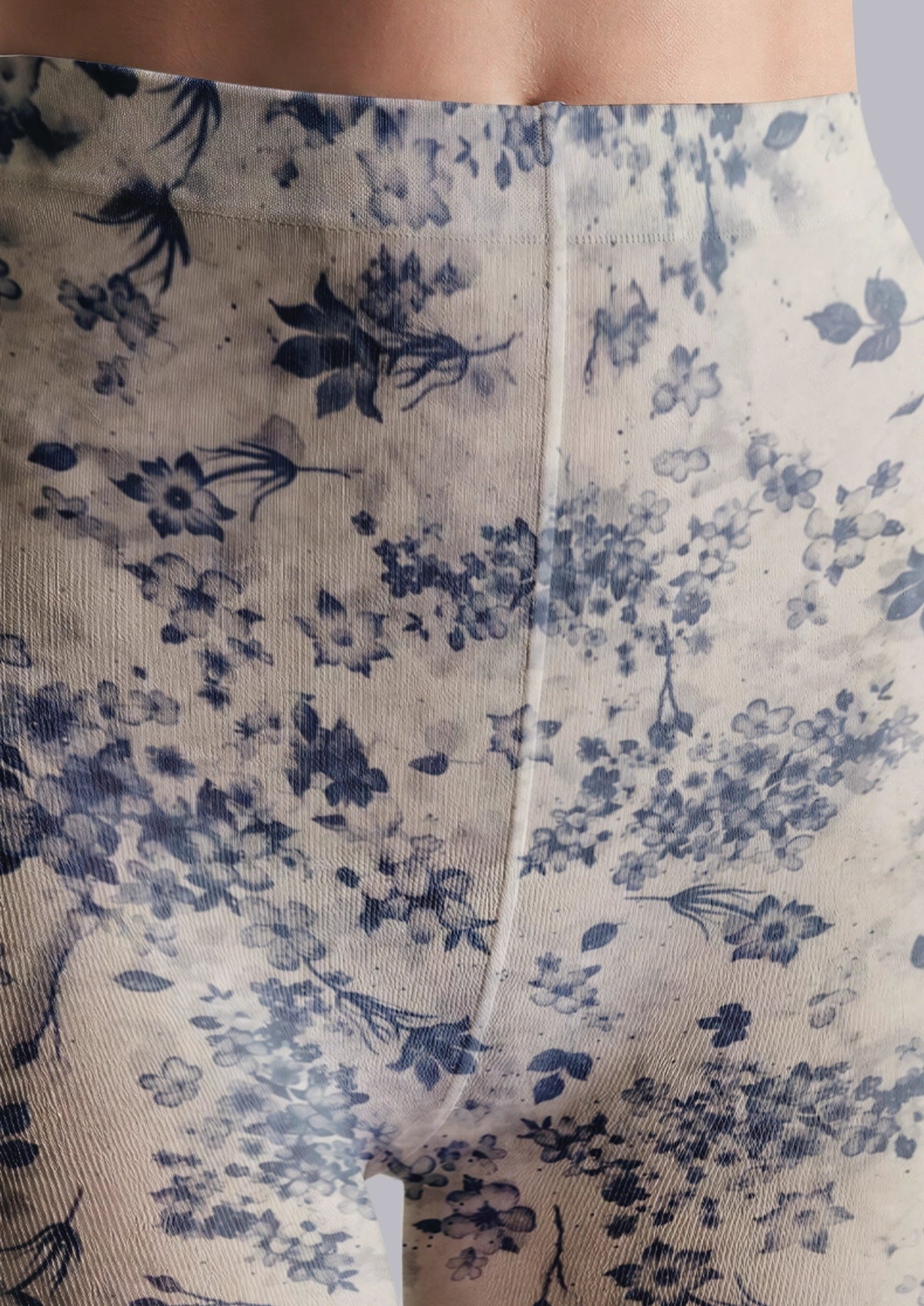 Beige Blue Floral Tights