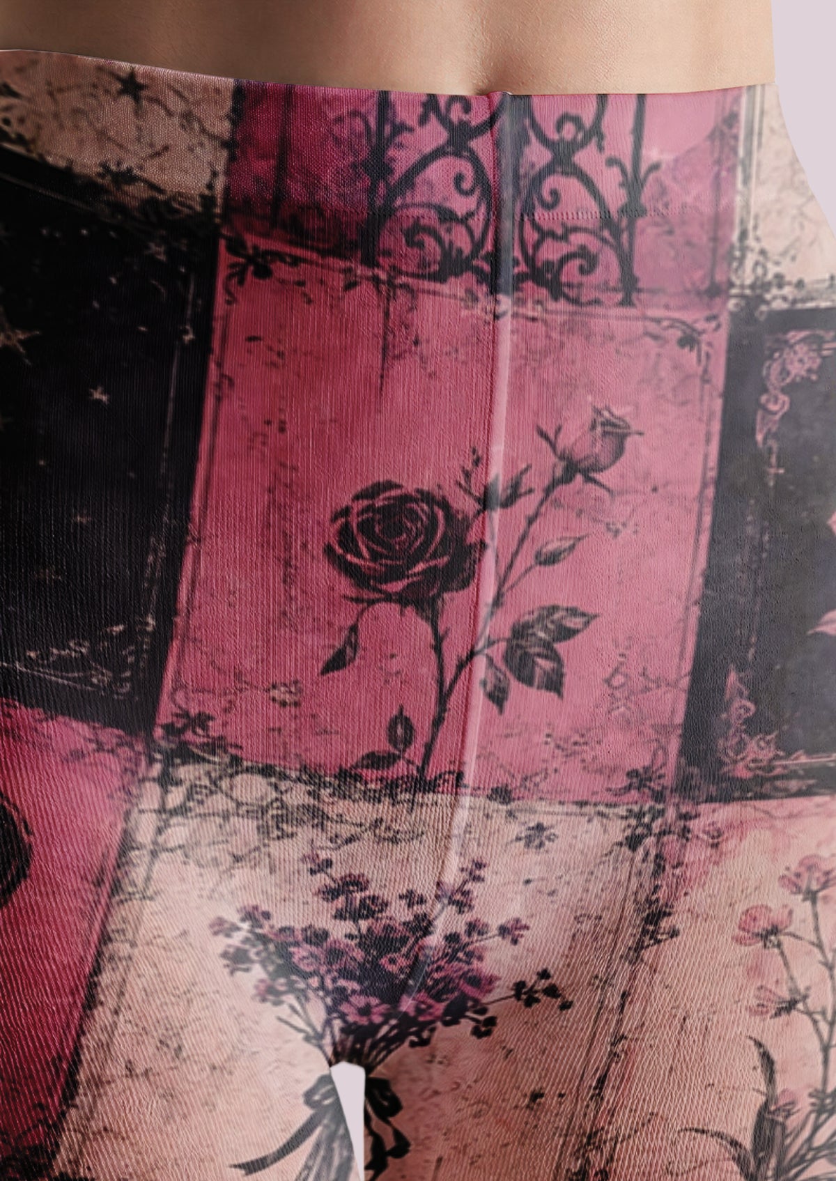 Pink Vintage Rose Patchwork Tights