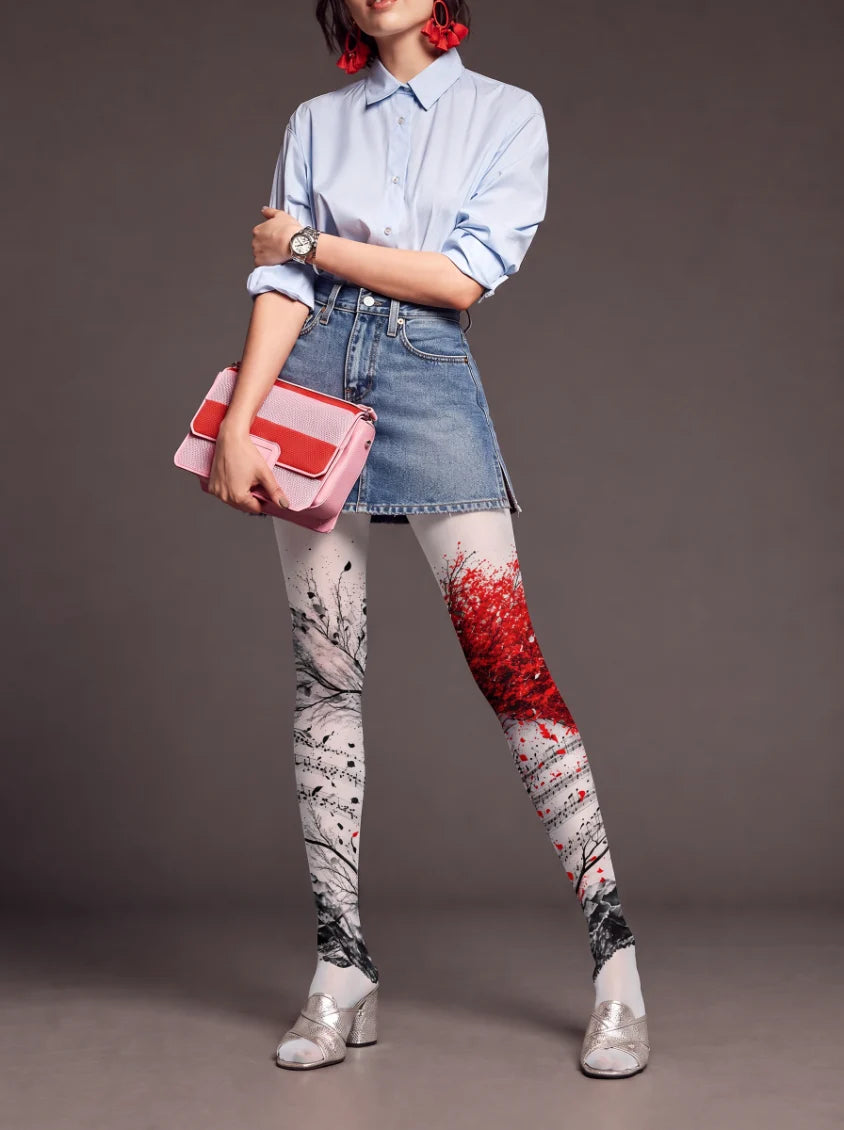 White Musical Tree Tights
