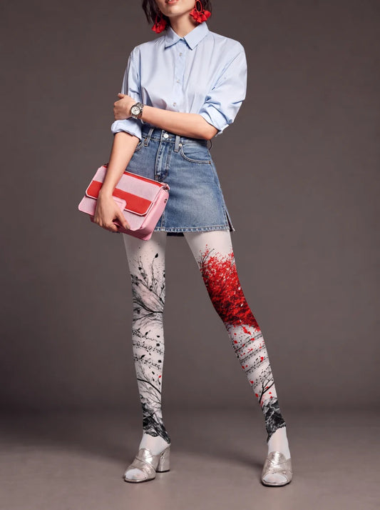 White Musical Tree Tights