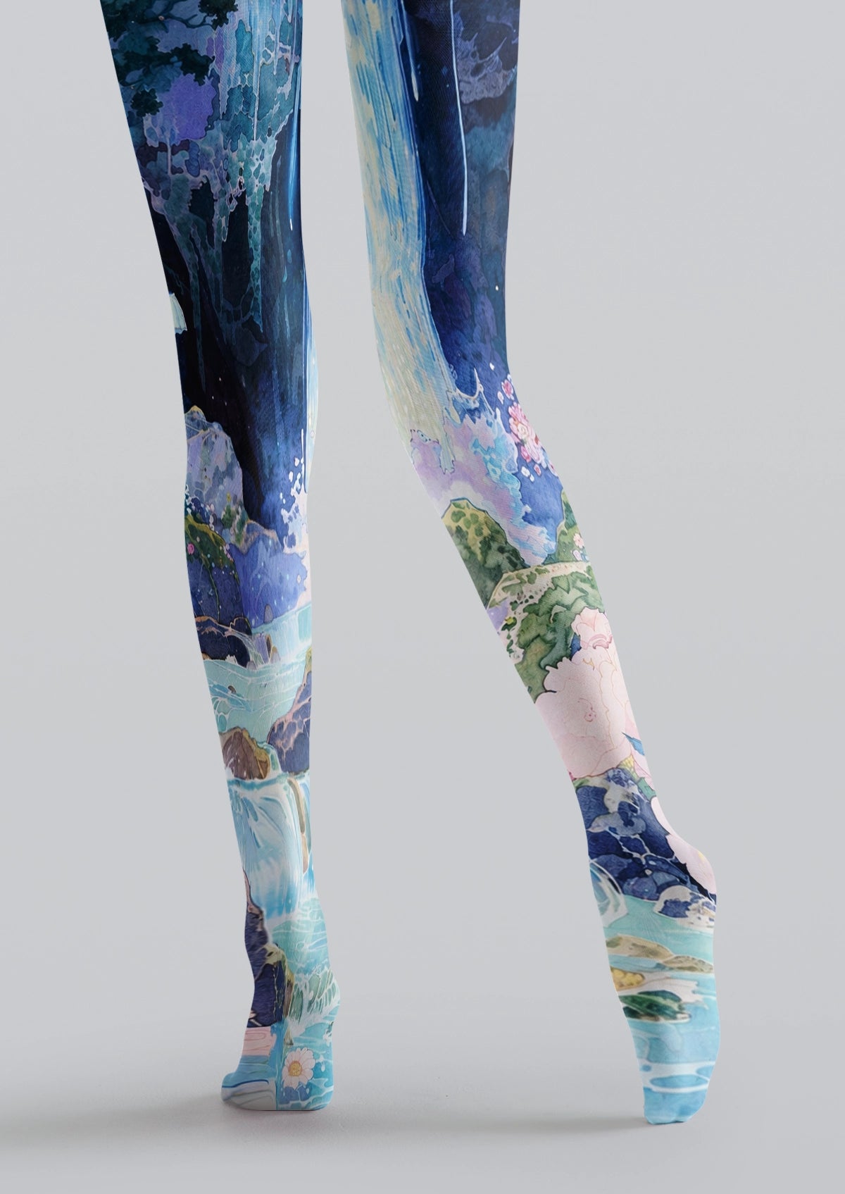 Blue Waterfall Floral Tights