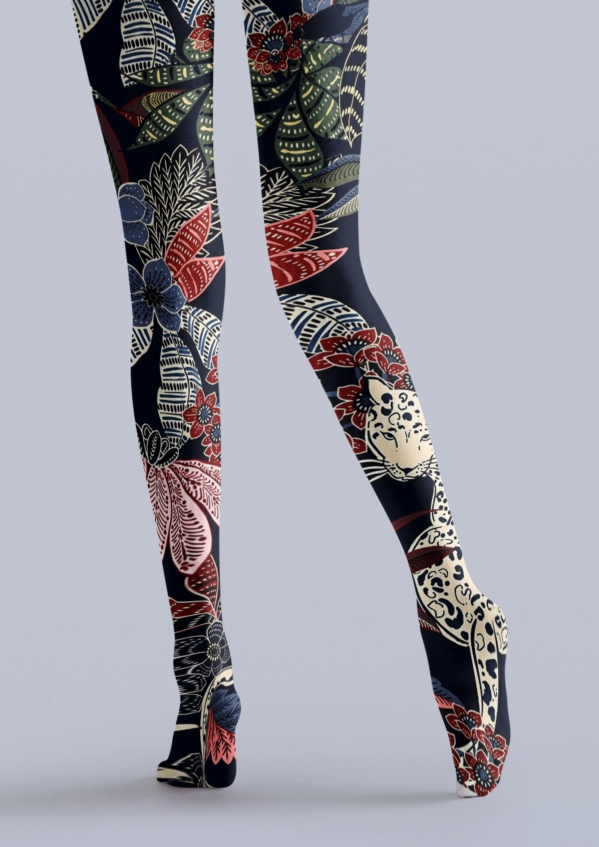 Navy Leopard Botanical Tights