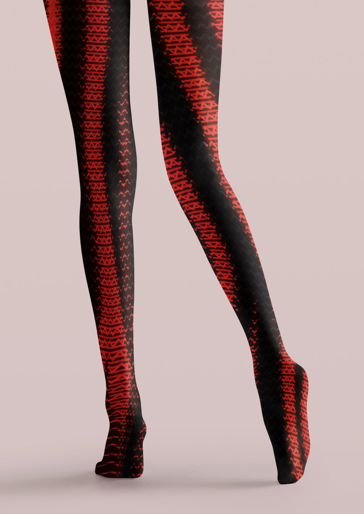 Black Red Geometric Stripe Tights