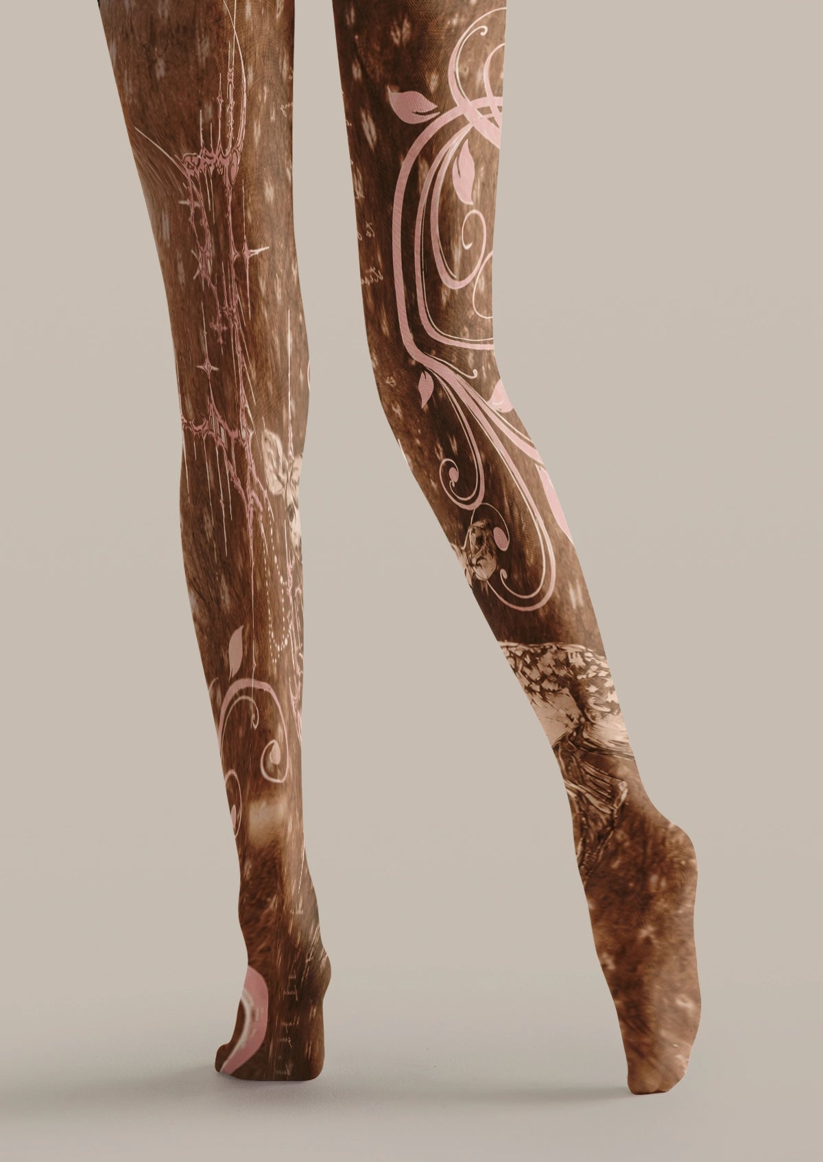 Brown Vintage Deer Tattoo Tights
