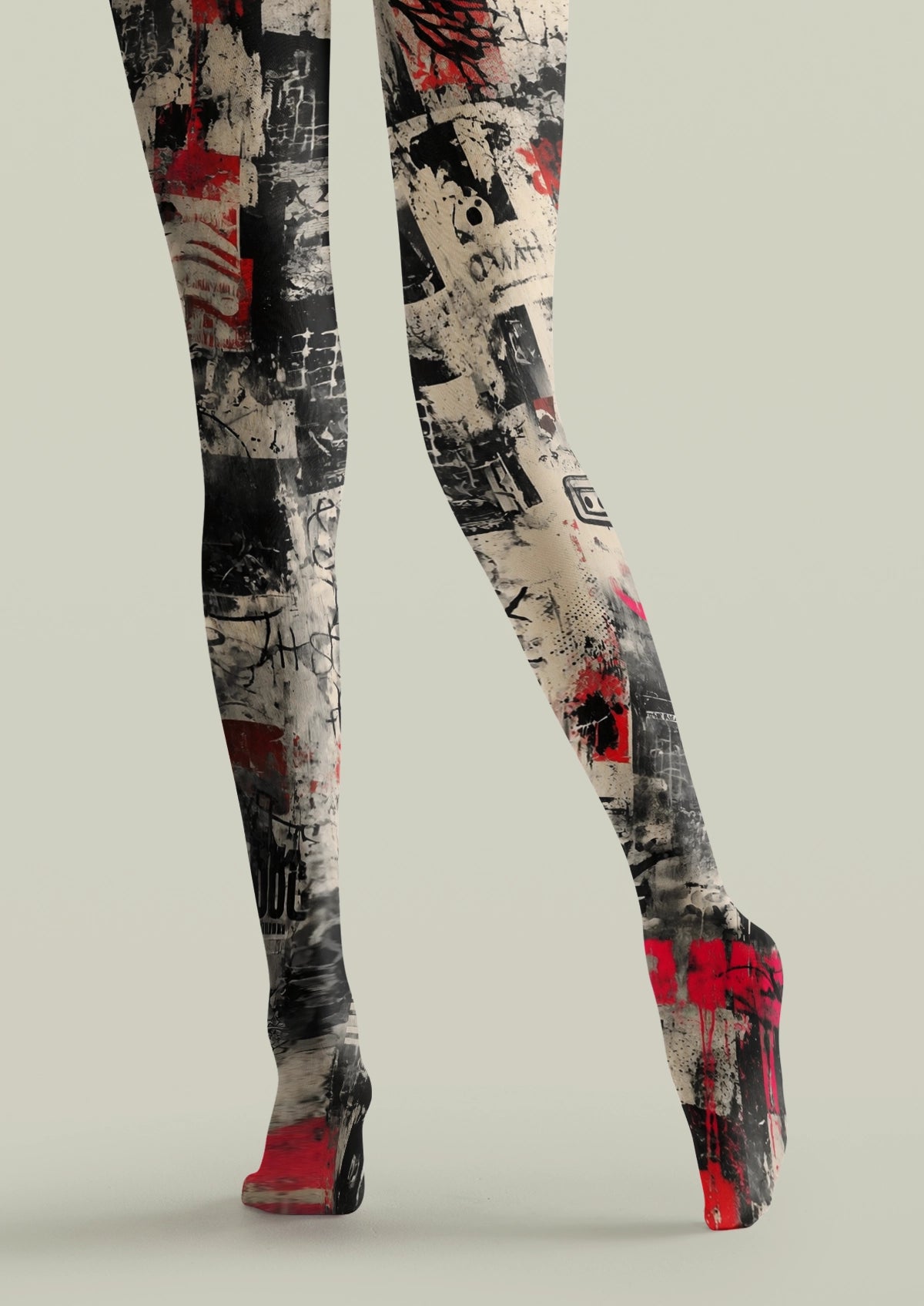 Red Urban Collage Tights