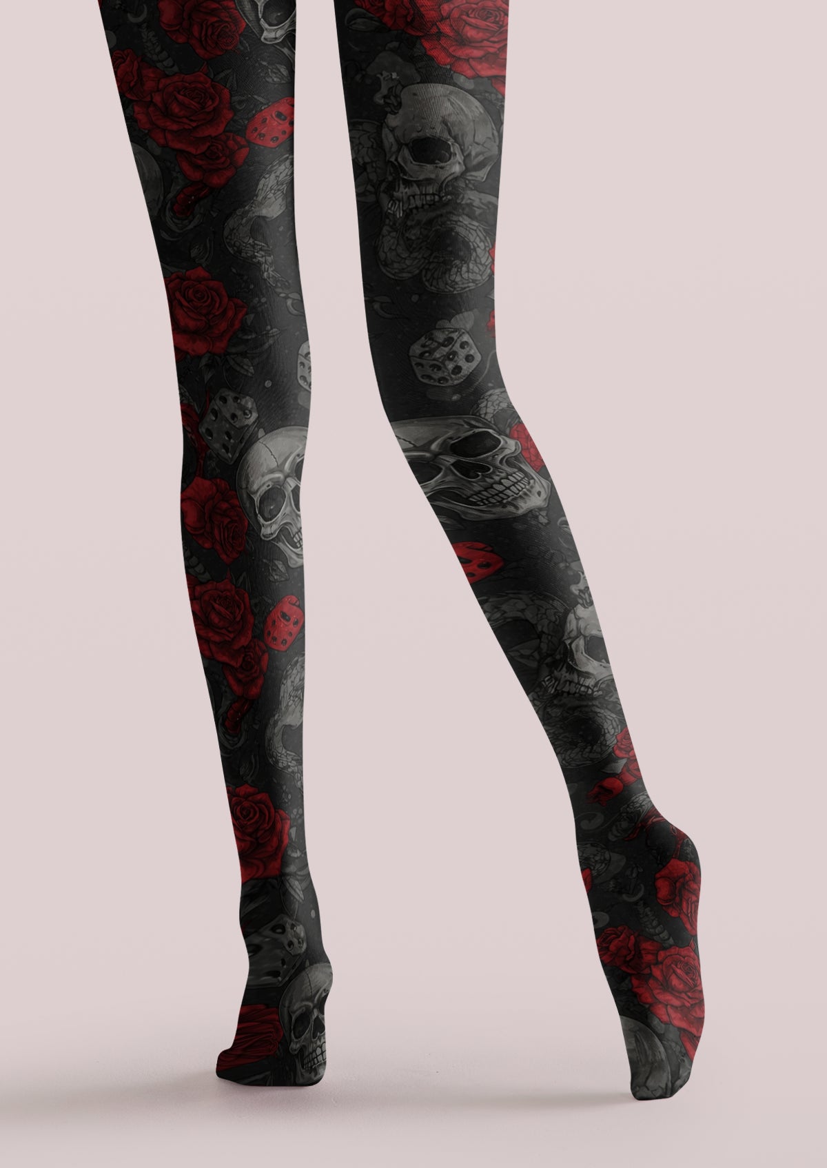 Black Skull Rose Dice Tights