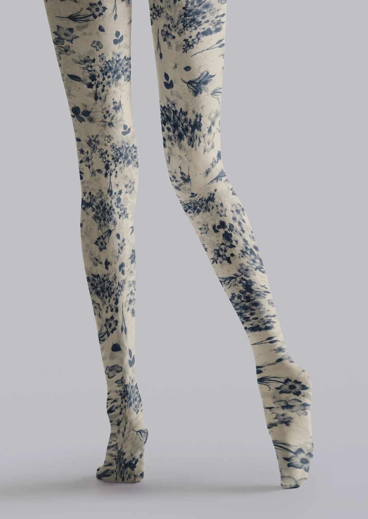 Beige Blue Floral Tights