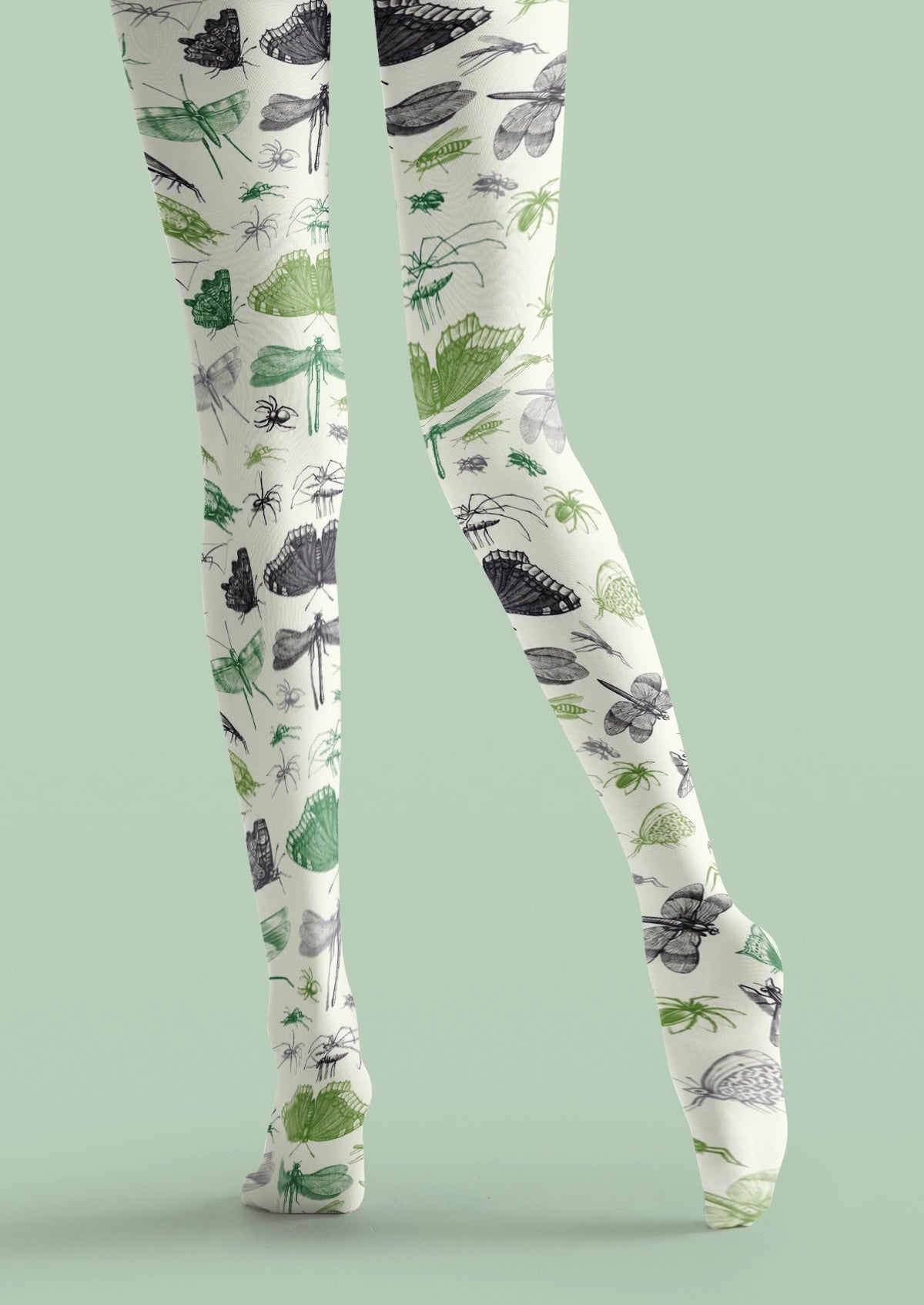 White Botanical Insect Tights