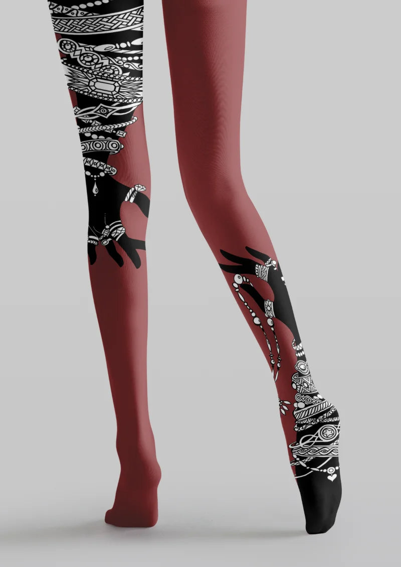 Burgundy Jeweled Silhouette Tights