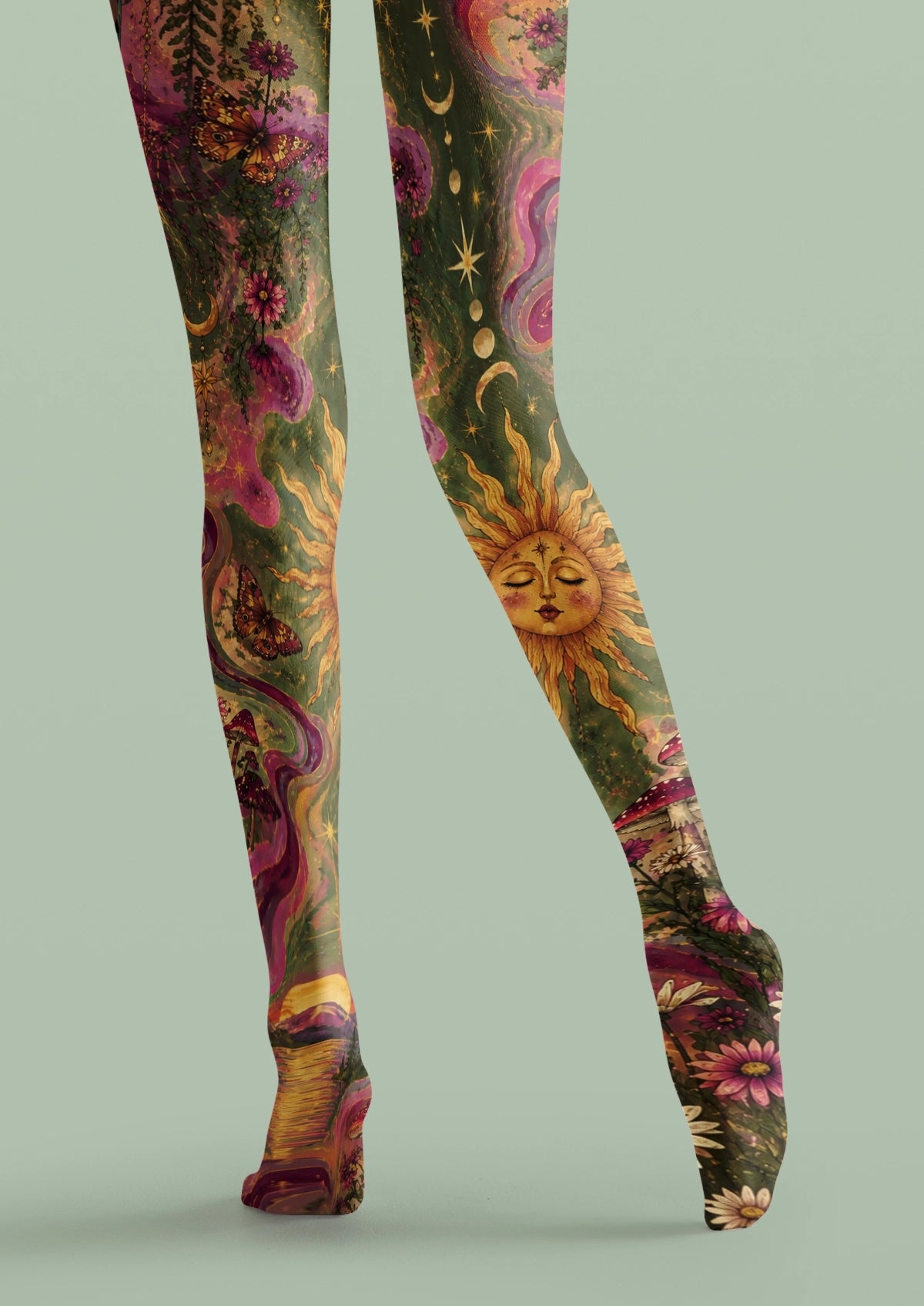 Green Celestial Sun Moon Tights