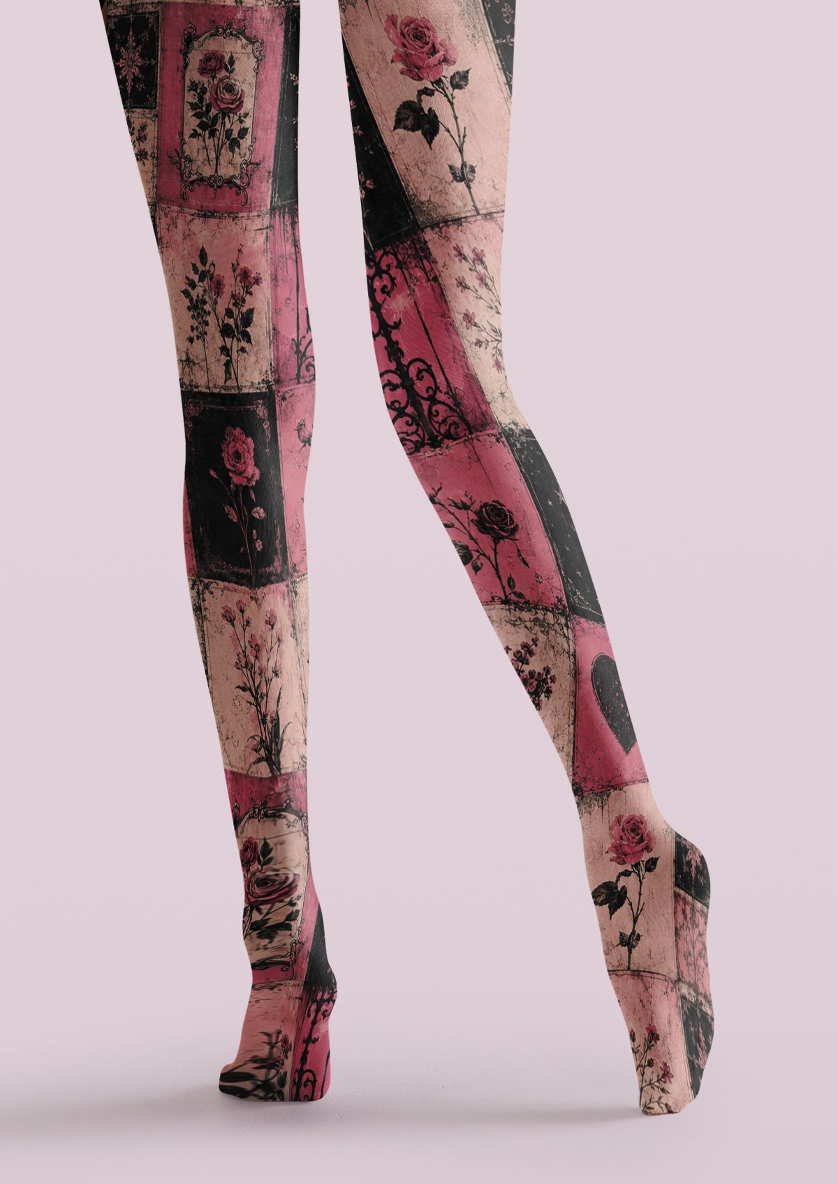 Pink Vintage Rose Patchwork Tights