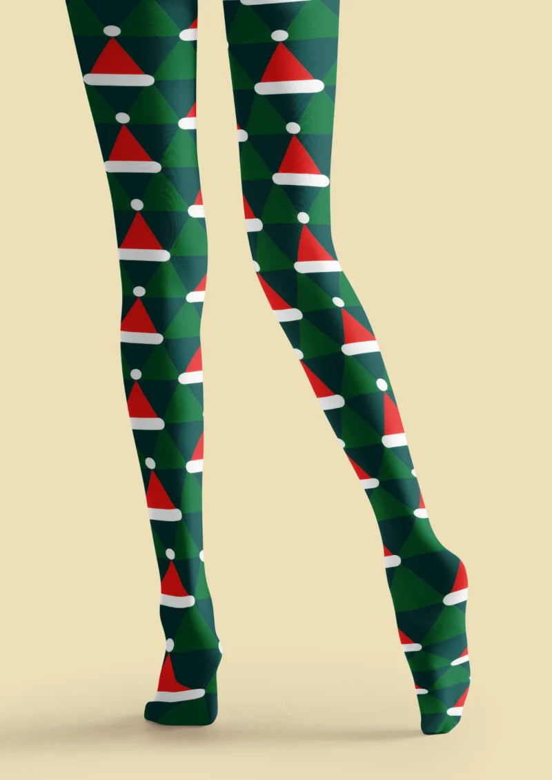 Green Christmas Santa Hat Tights