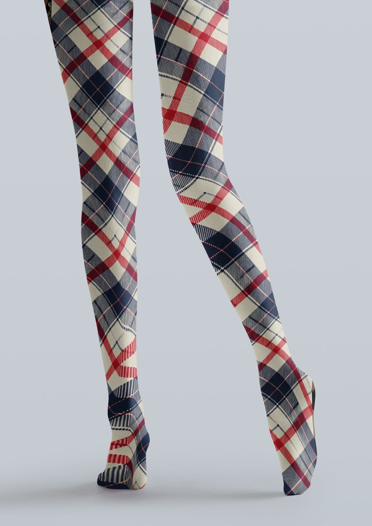 Ivory Navy Plaid Tights