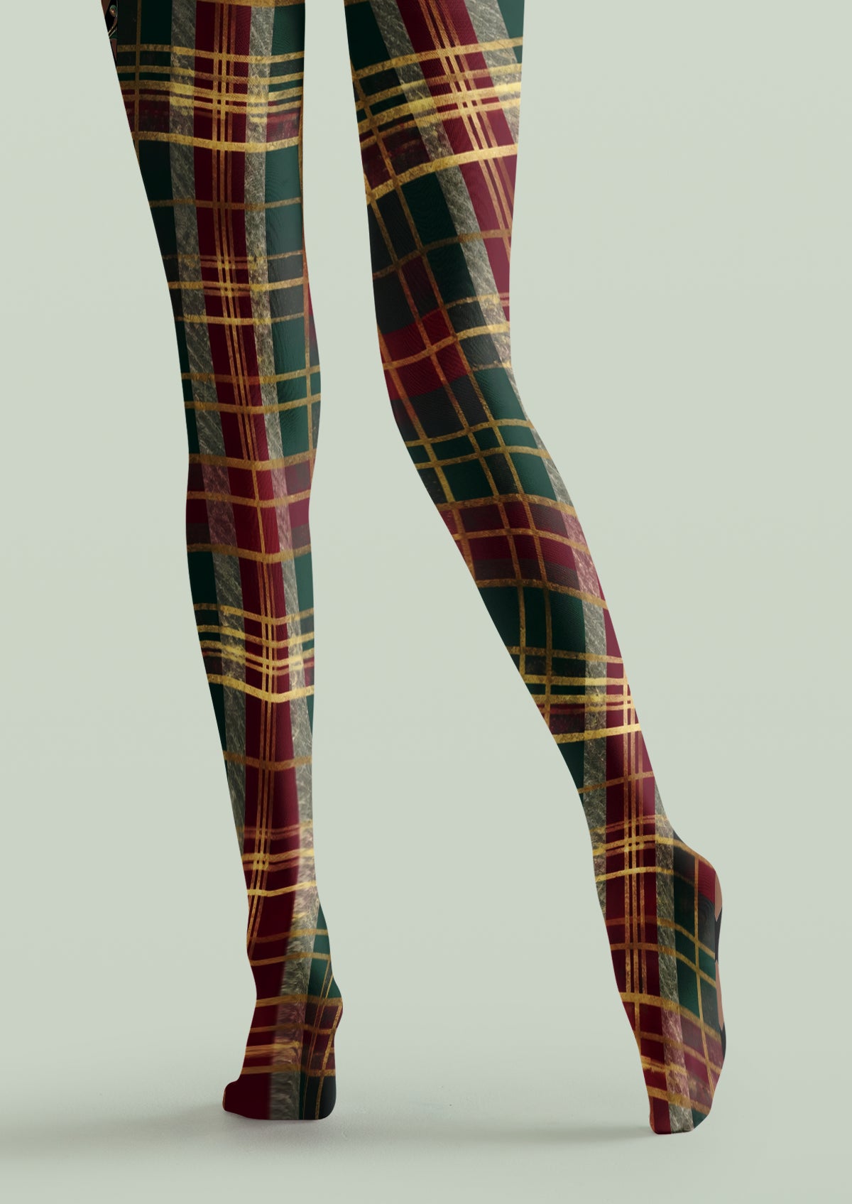 Green Burgundy Plaid Tights