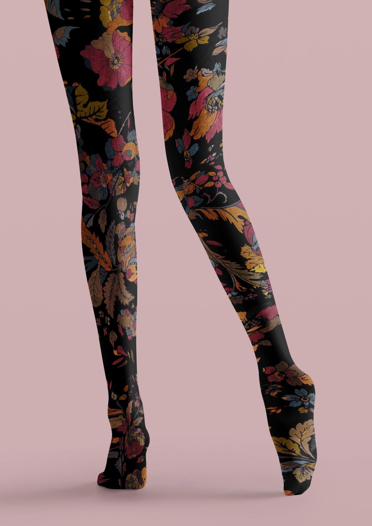 Black Vintage Floral Tights