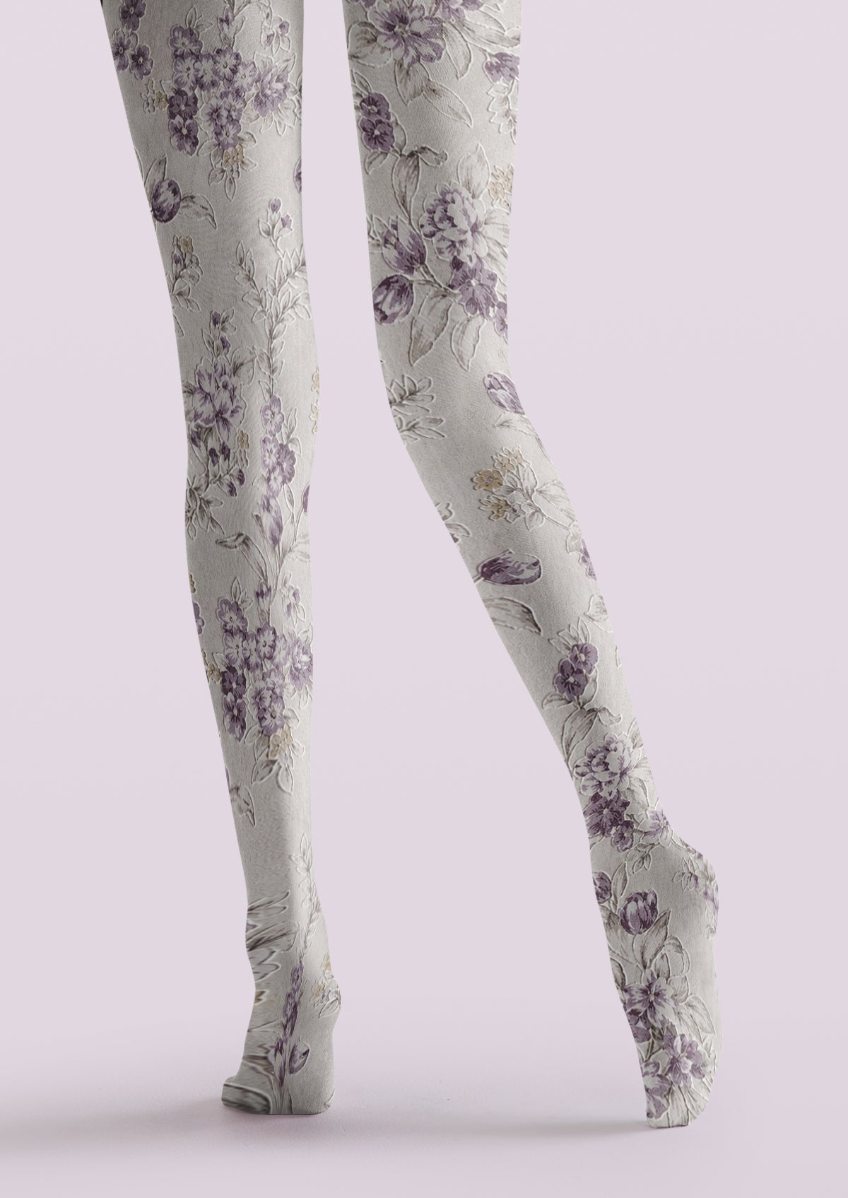 Ivory Lavender Floral Tights