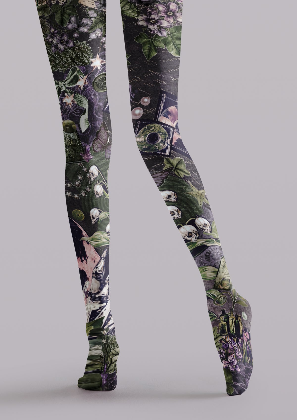 Black Gothic Botanical Collage Tights