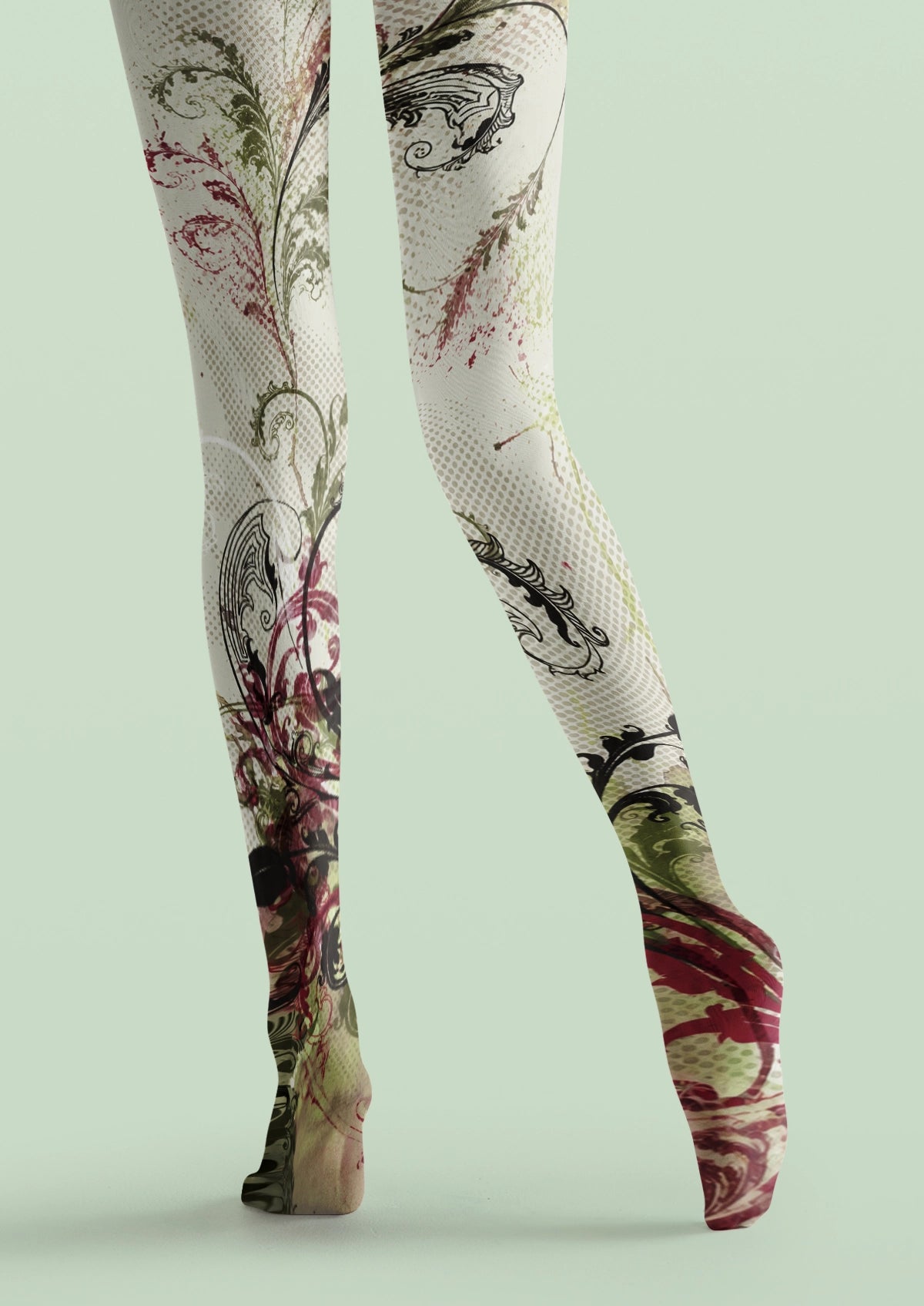 Ivory Ornamental Floral Tights