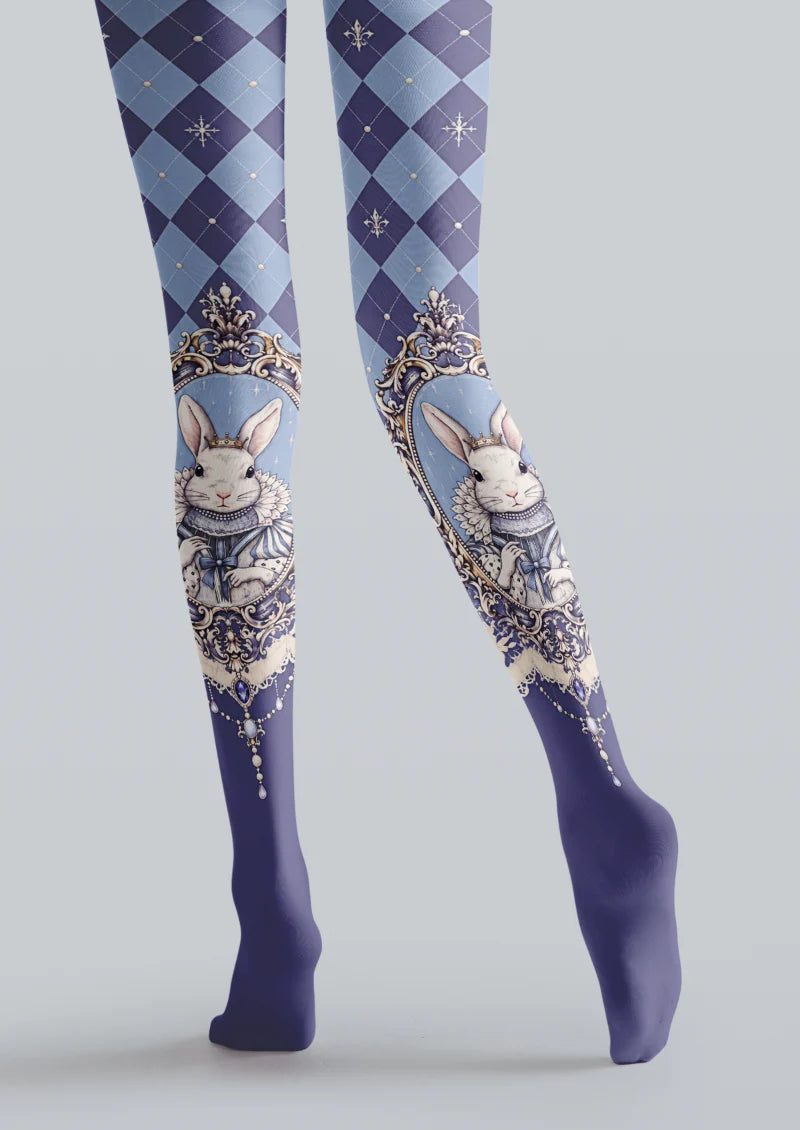 Blue Crowned Rabbit Argyle Tights