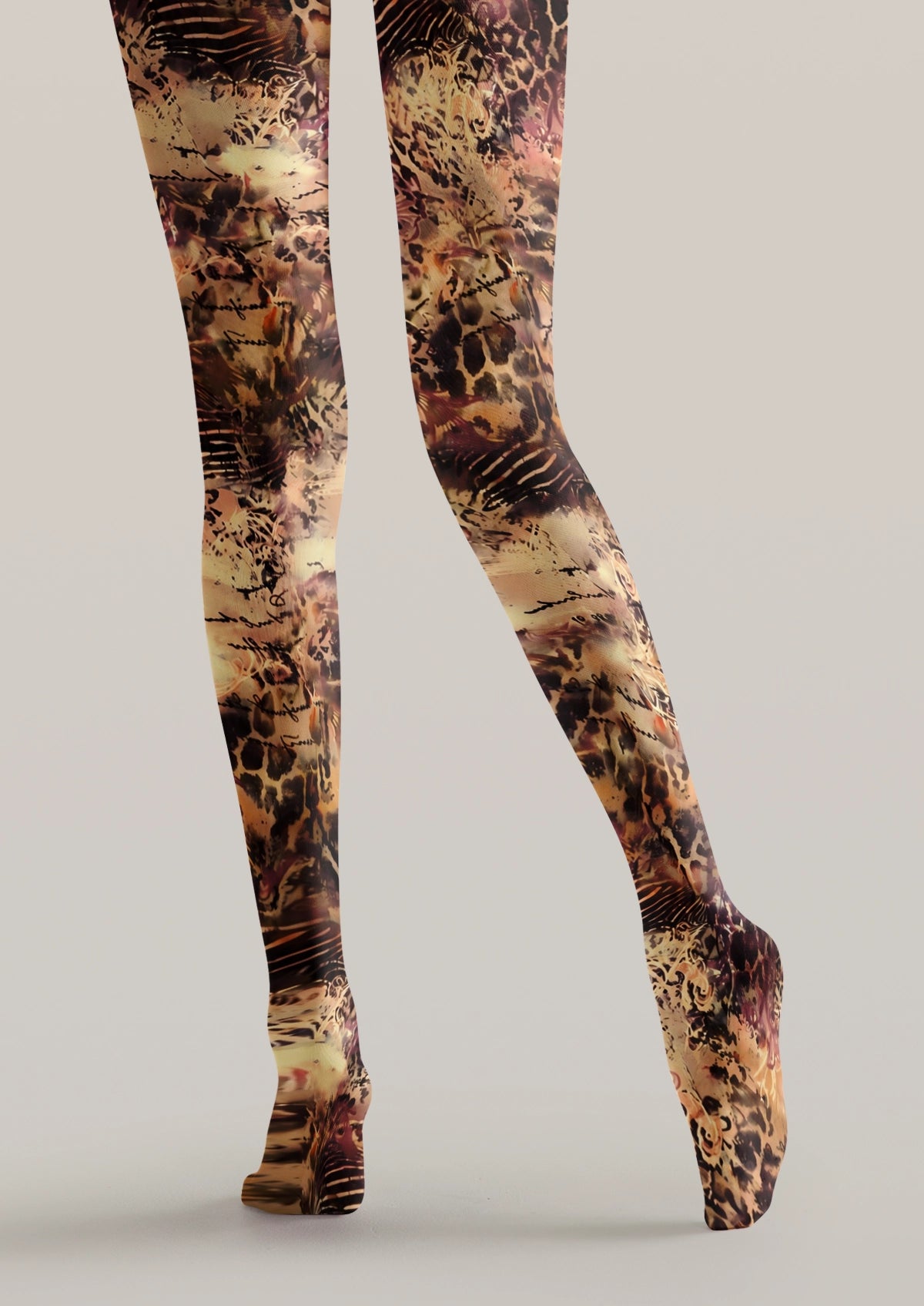 Beige Animal Script Tights