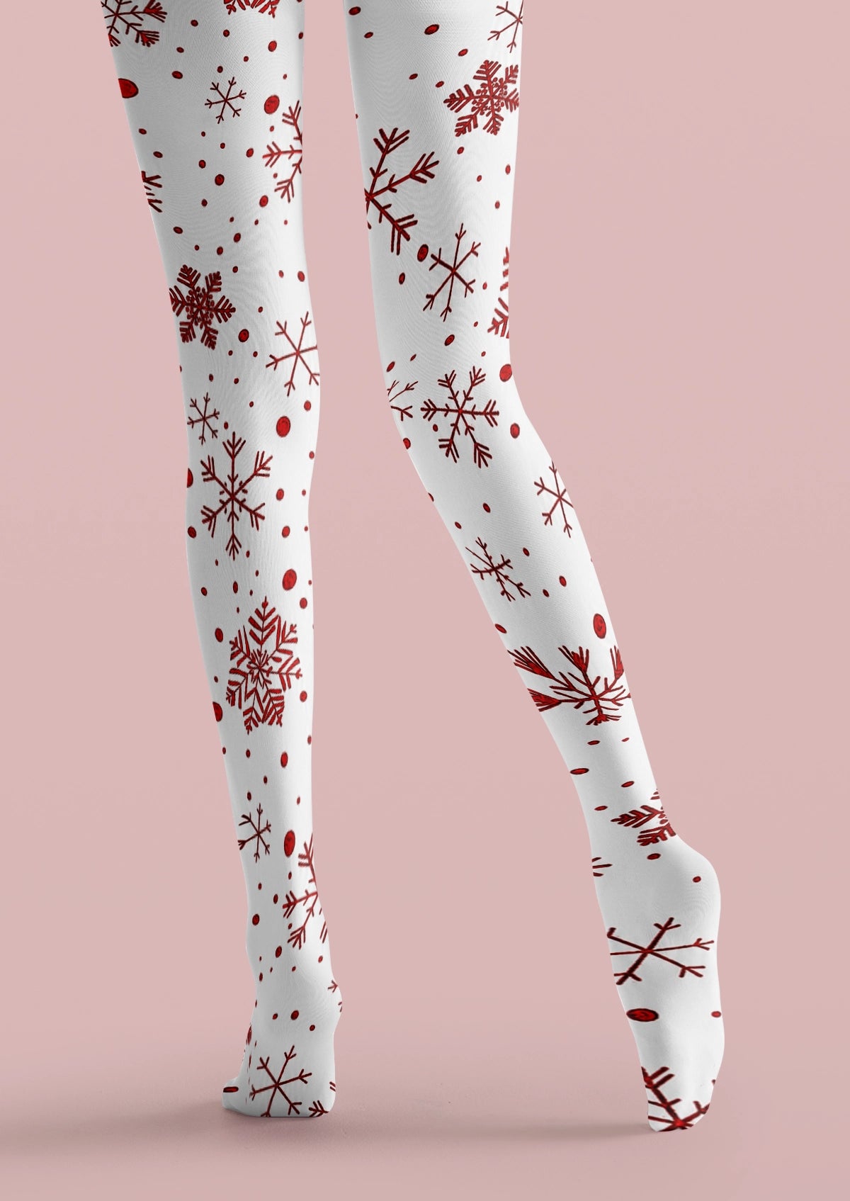 White Red Snowflake Tights