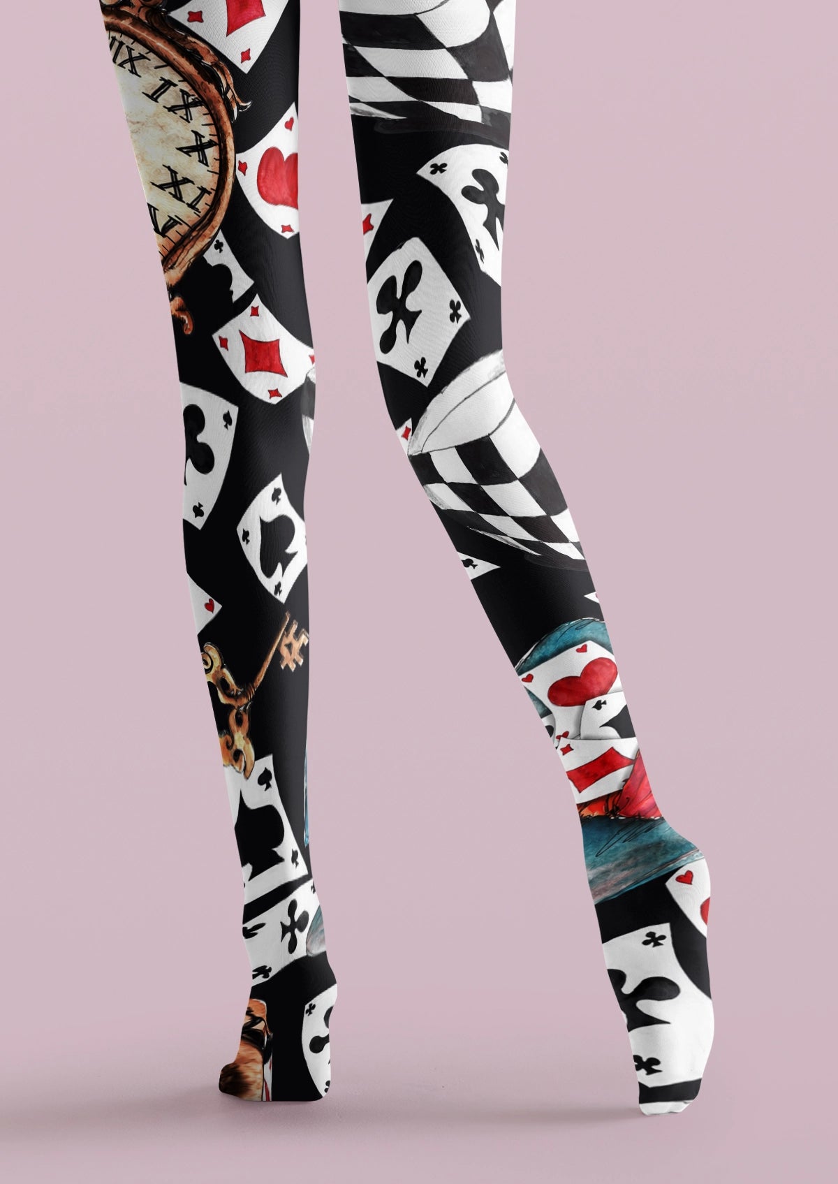 Black Playing Card Collage Tights