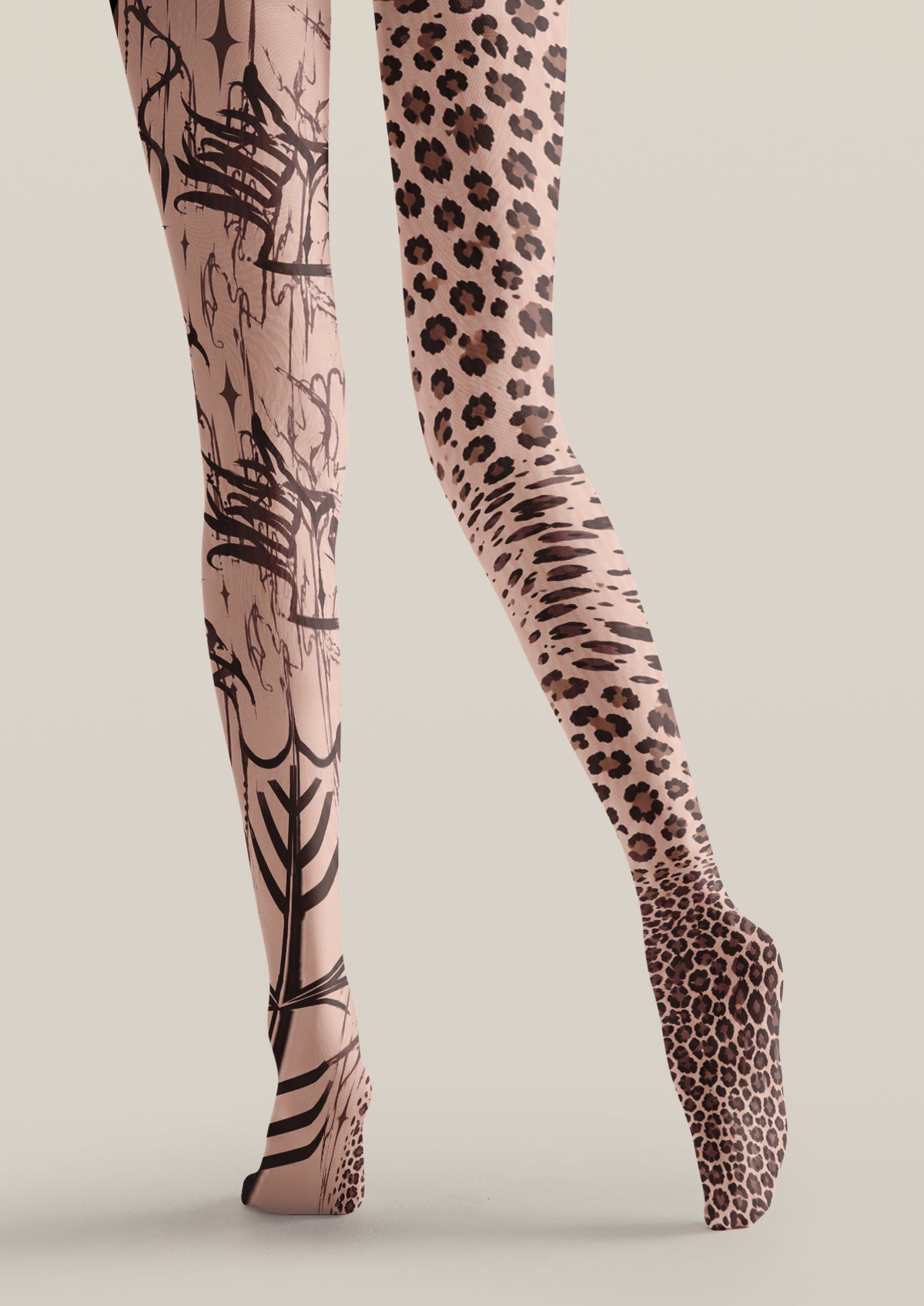 Beige Leopard Graffiti Tights