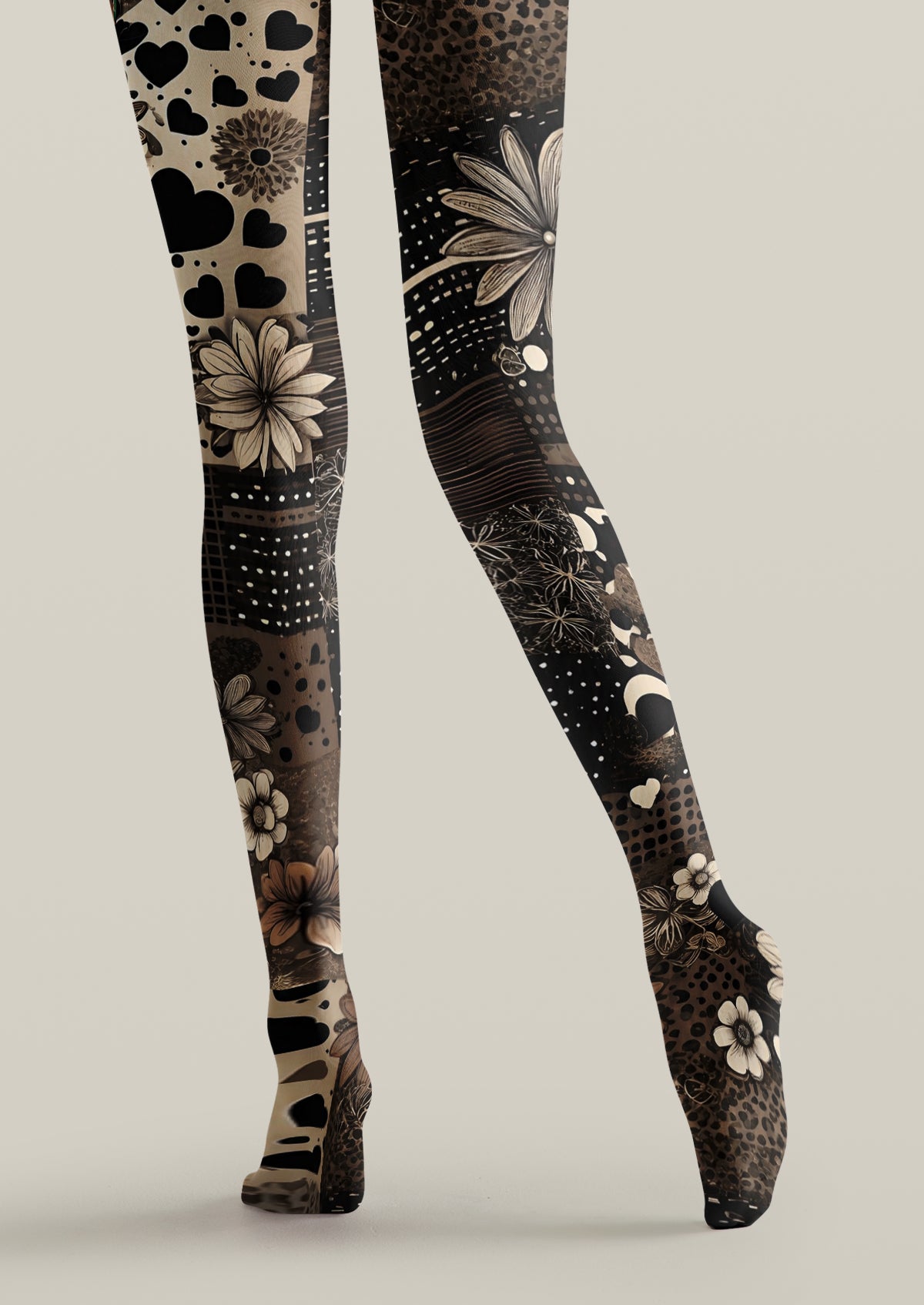 Black Floral Patchwork Tights