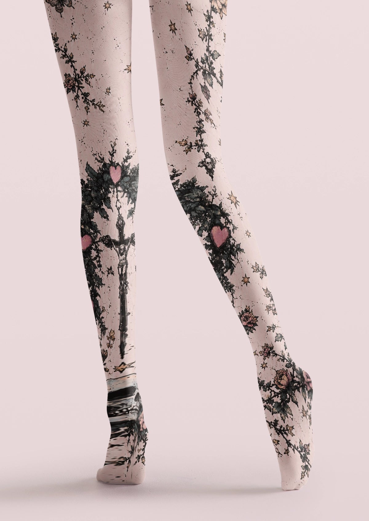 Pink Gothic Rose Cross Tights