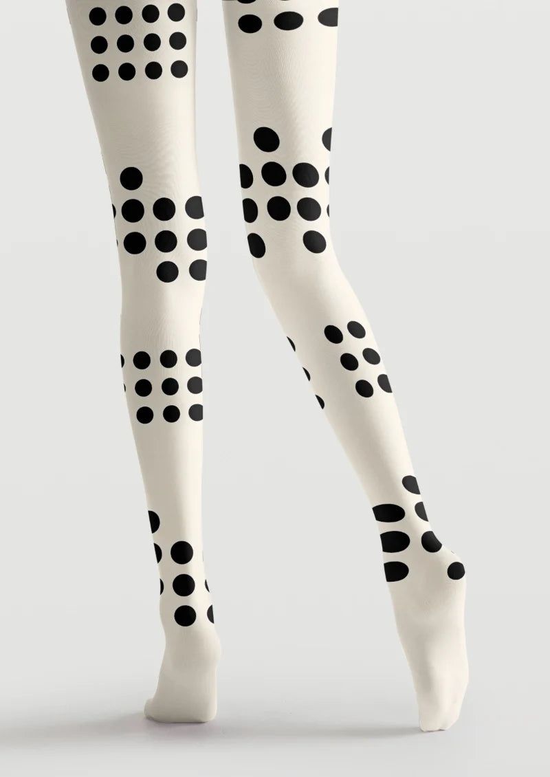 Ivory Black Polka Dot Tights